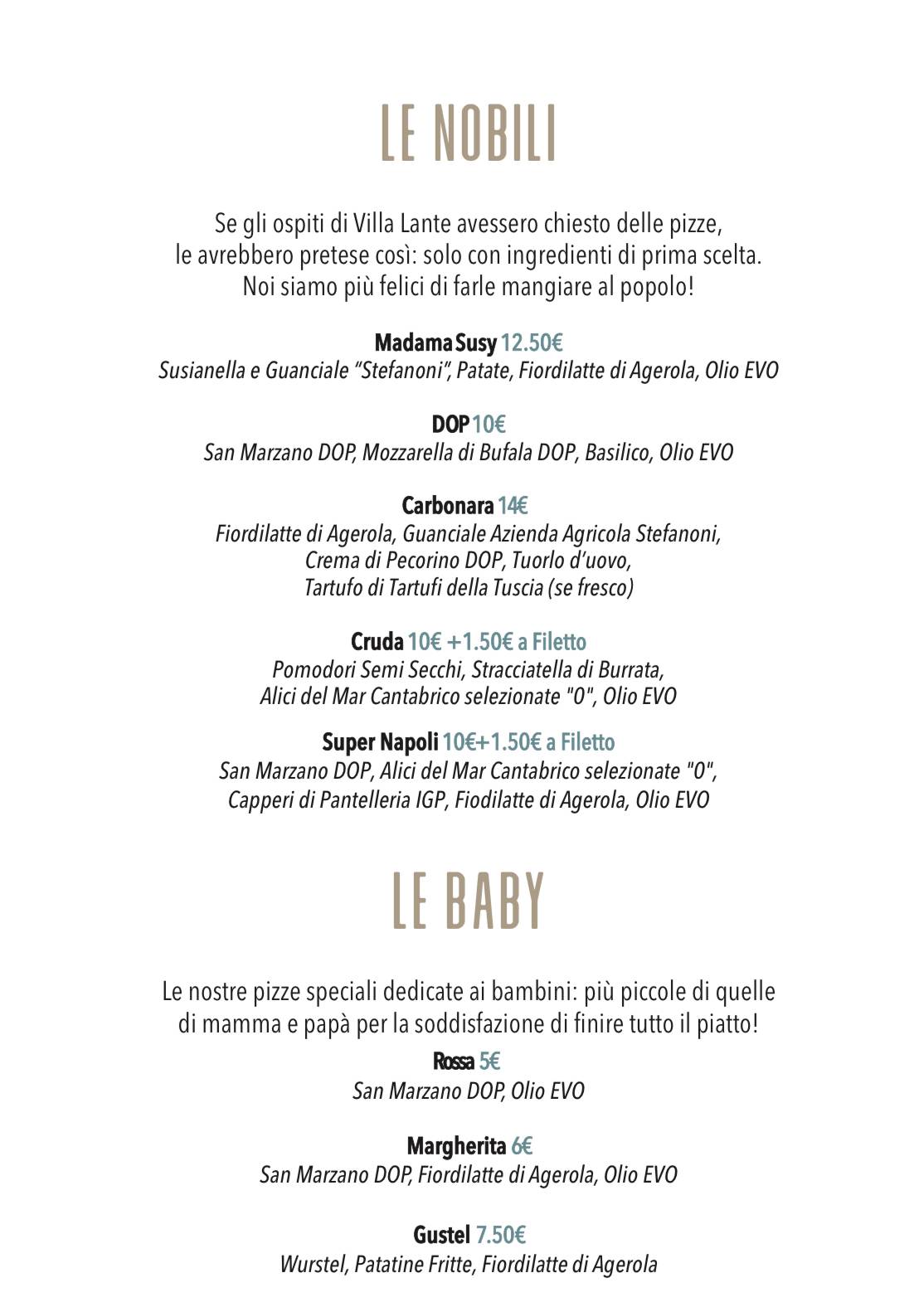Menu di La Villa 