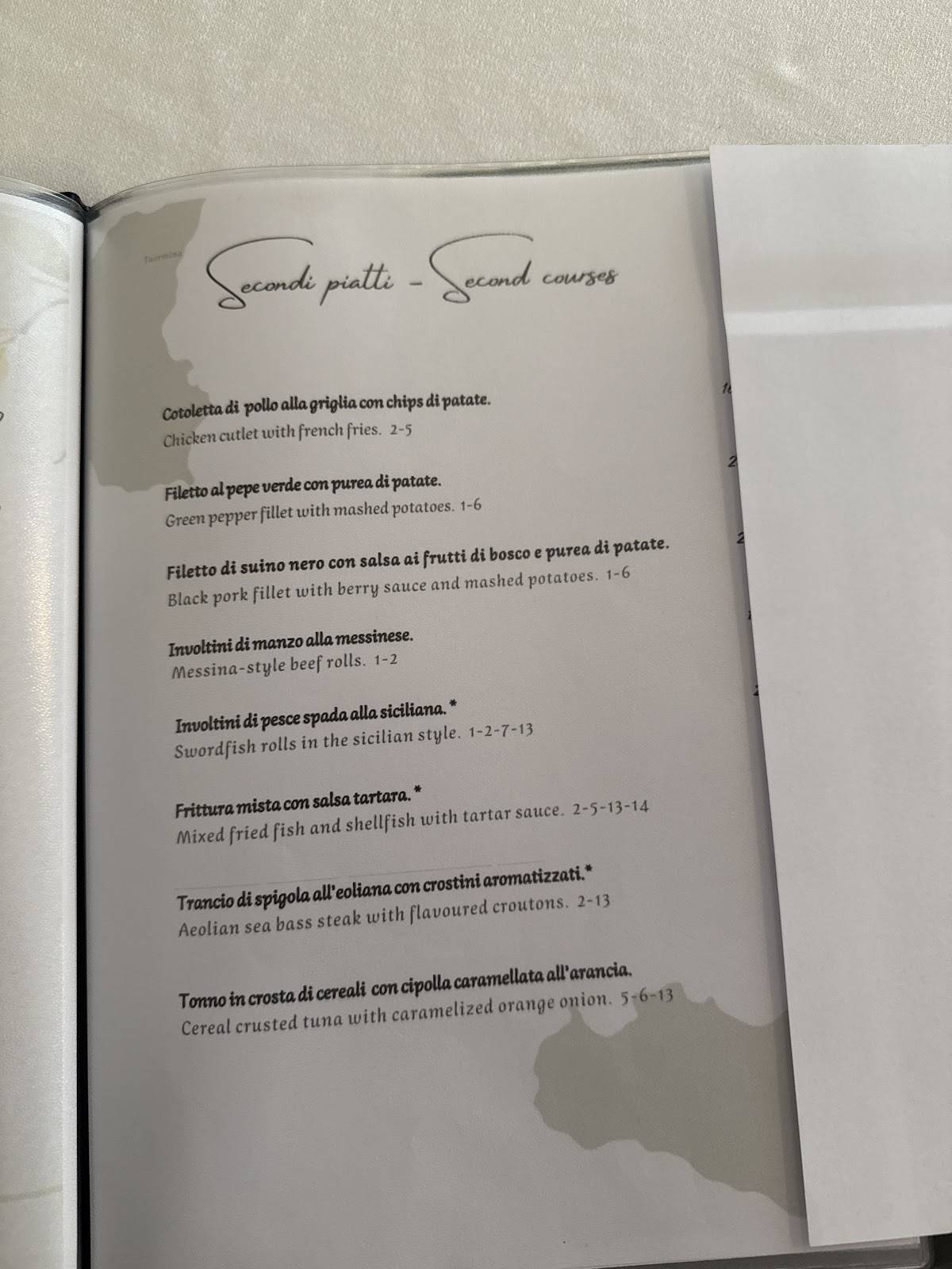 Menu di La Zagara 