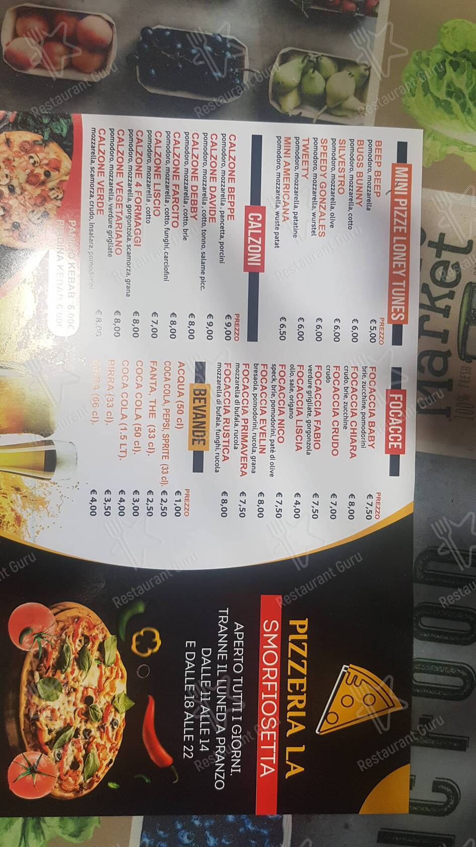Menu per La smorfiosetta ristorante