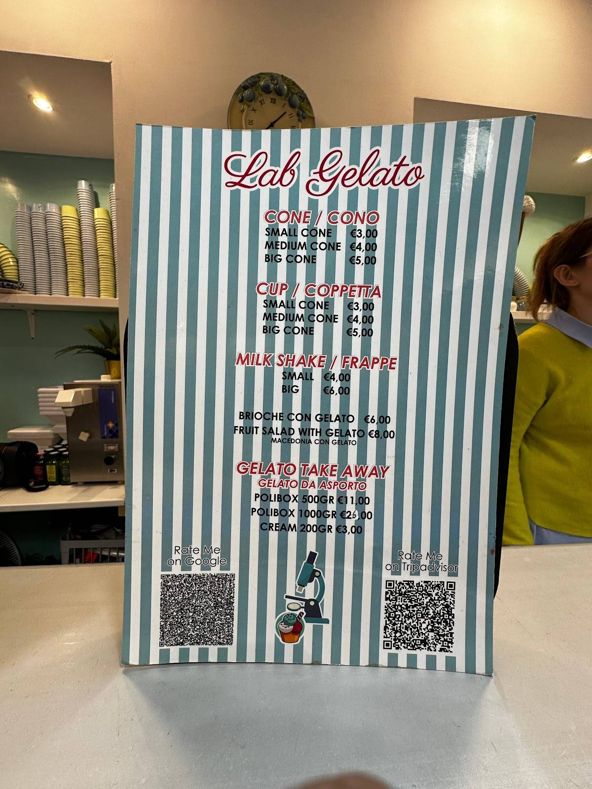 Menu da Lab Gelato, Roma