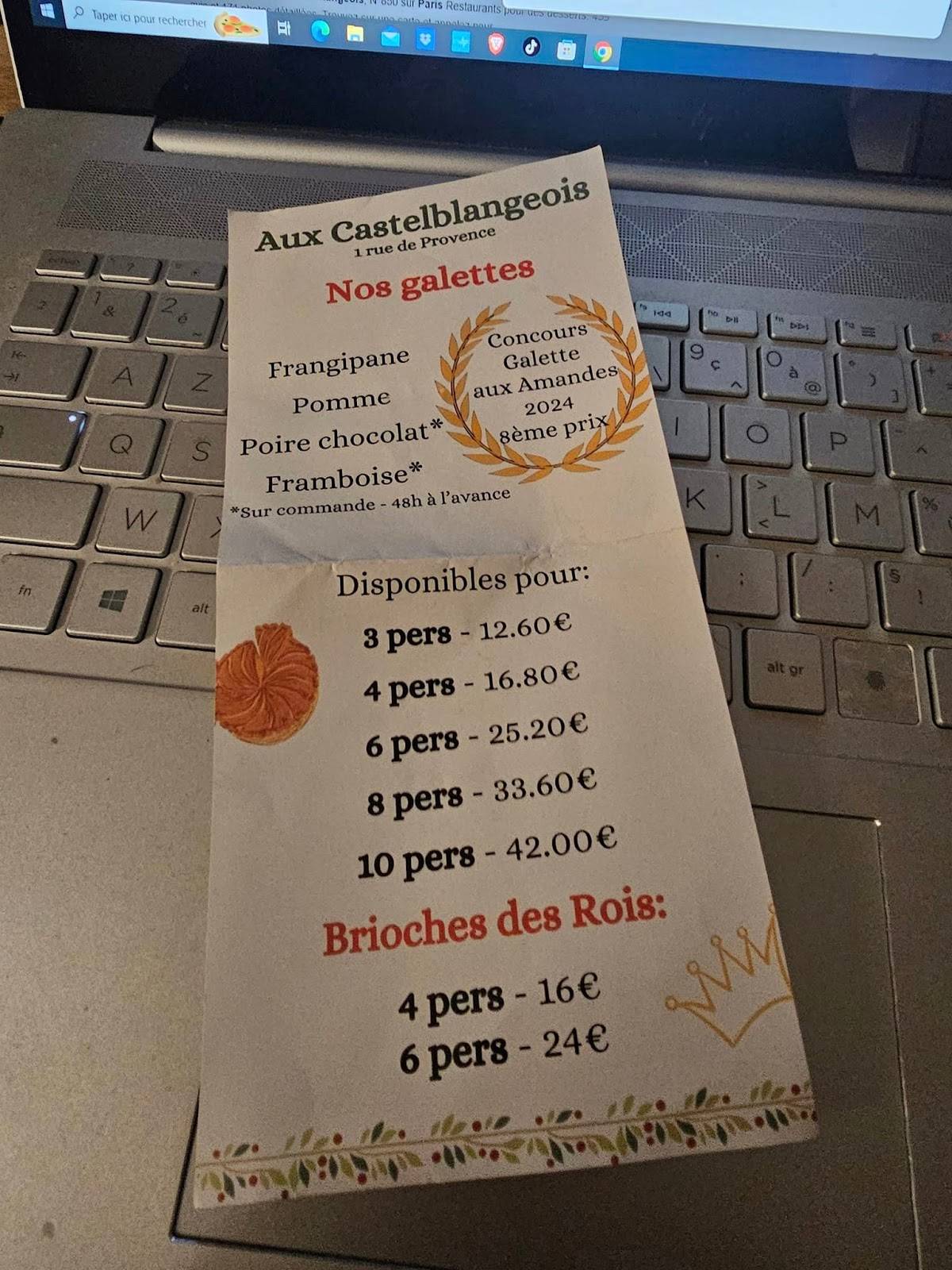 Menu de Aux Castelblangeois