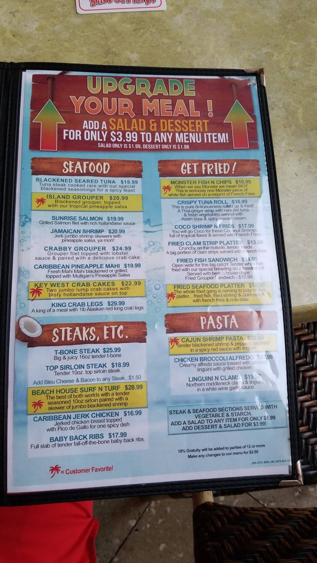Menu at Mulligan's Beach House Bar & Grill Lake Worth, Lake Worth, 10 S
