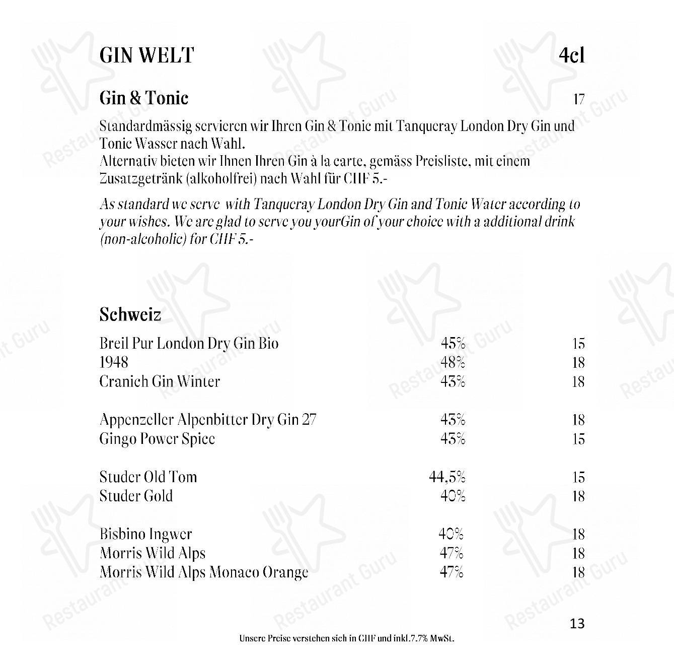 Gourmet Restaurant Guarda Val in Lantsch/Lenz - Menu