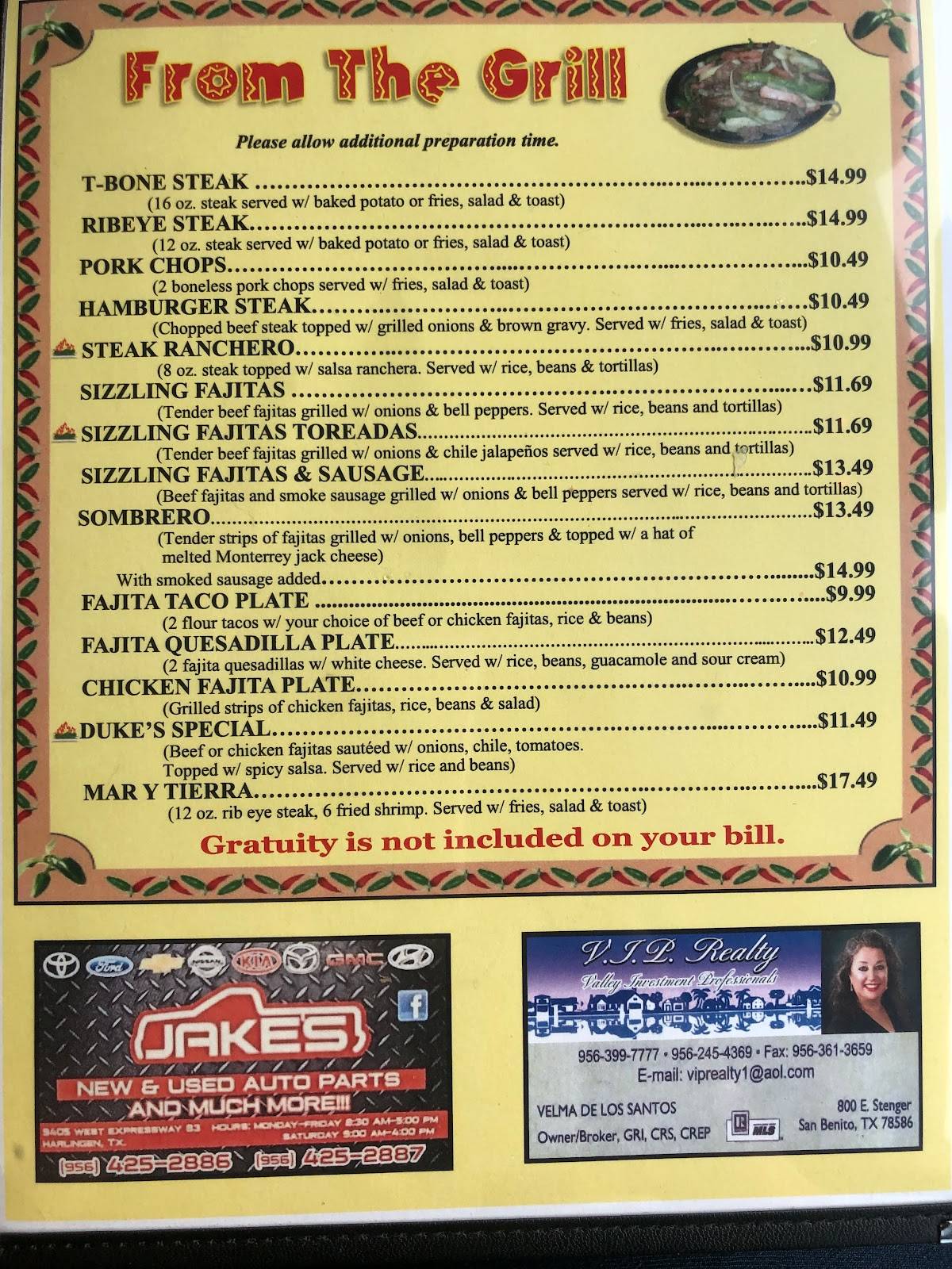 Menu at Las Vegas Cafe, Harlingen