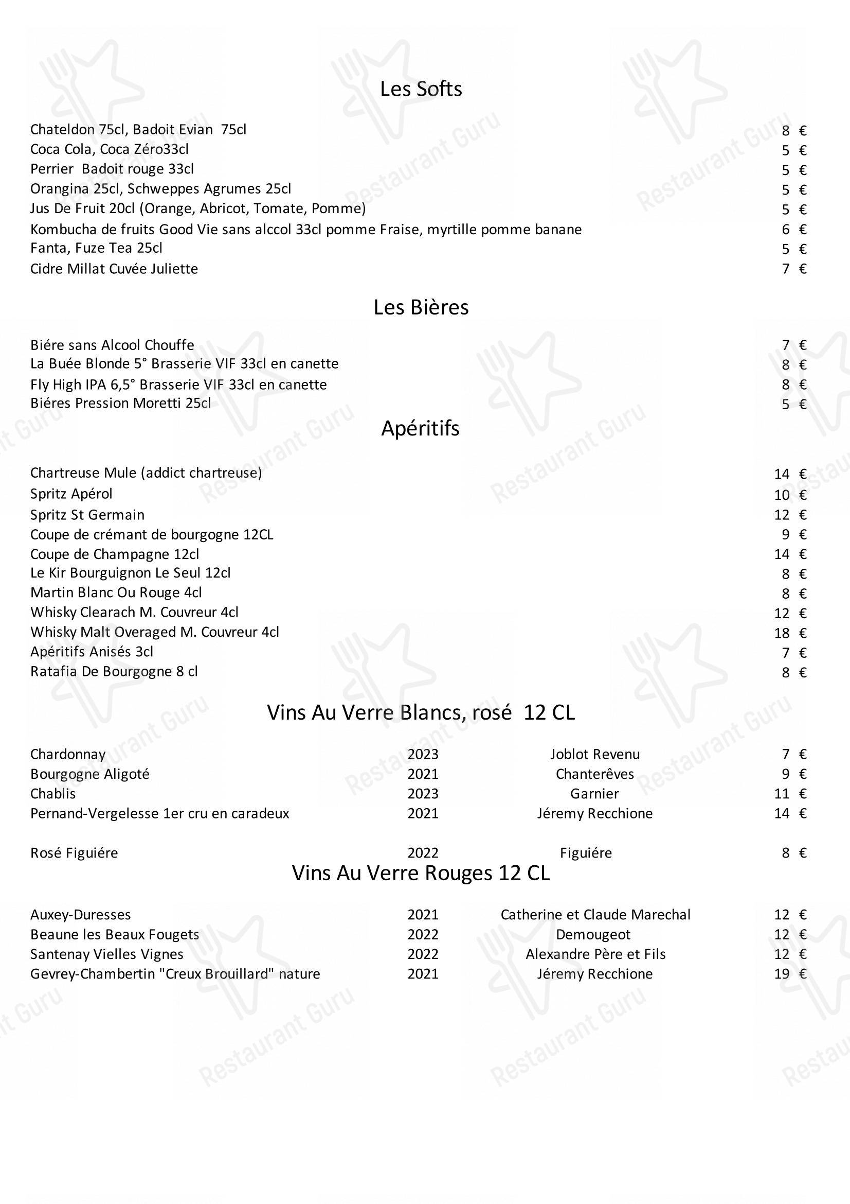 Menu pour Le Bistrot Bourguignon - Menu bar