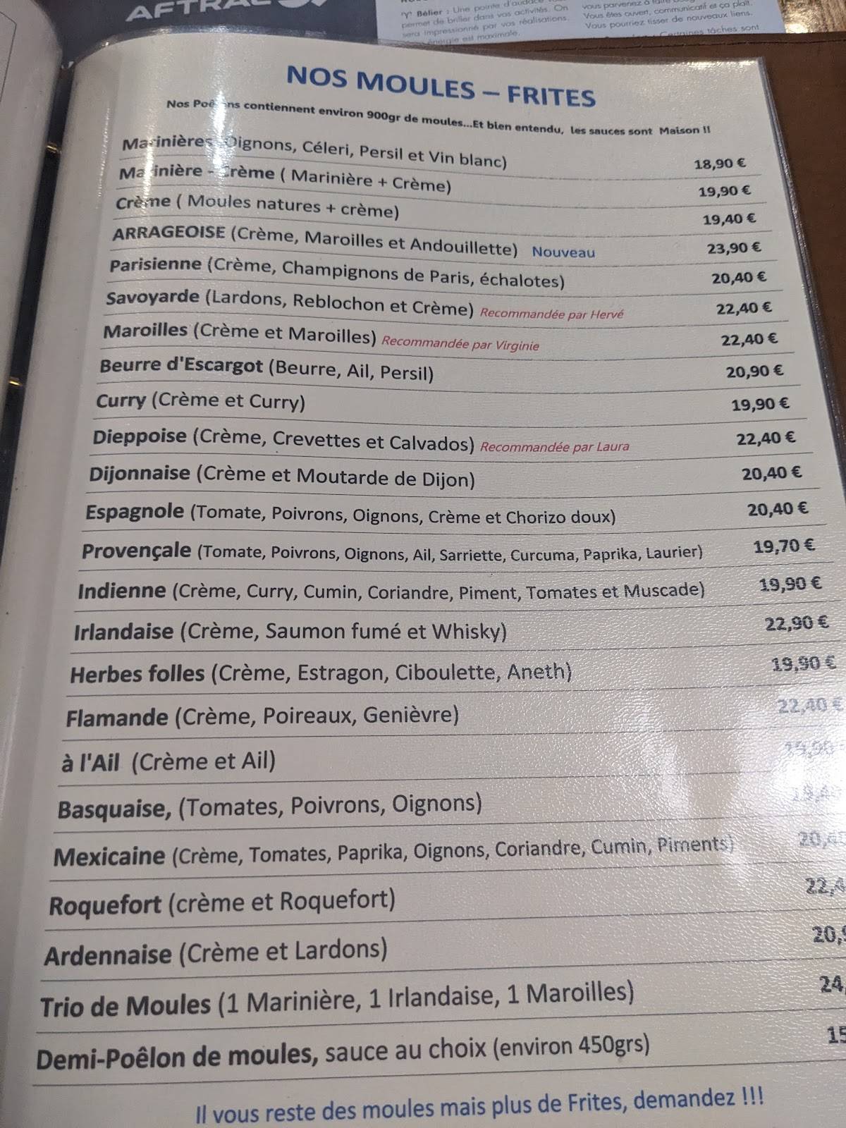 Menu de LE BOUCHOT