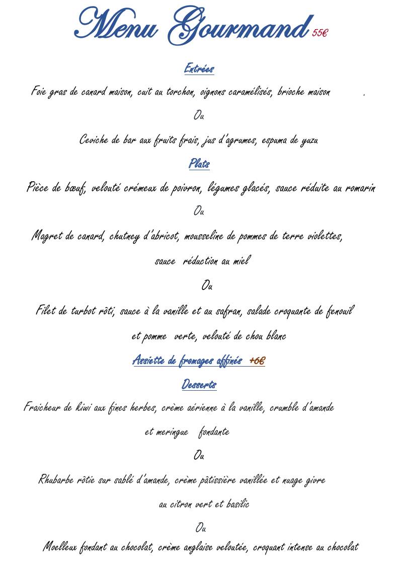 Menu de Le Bourbonnoux