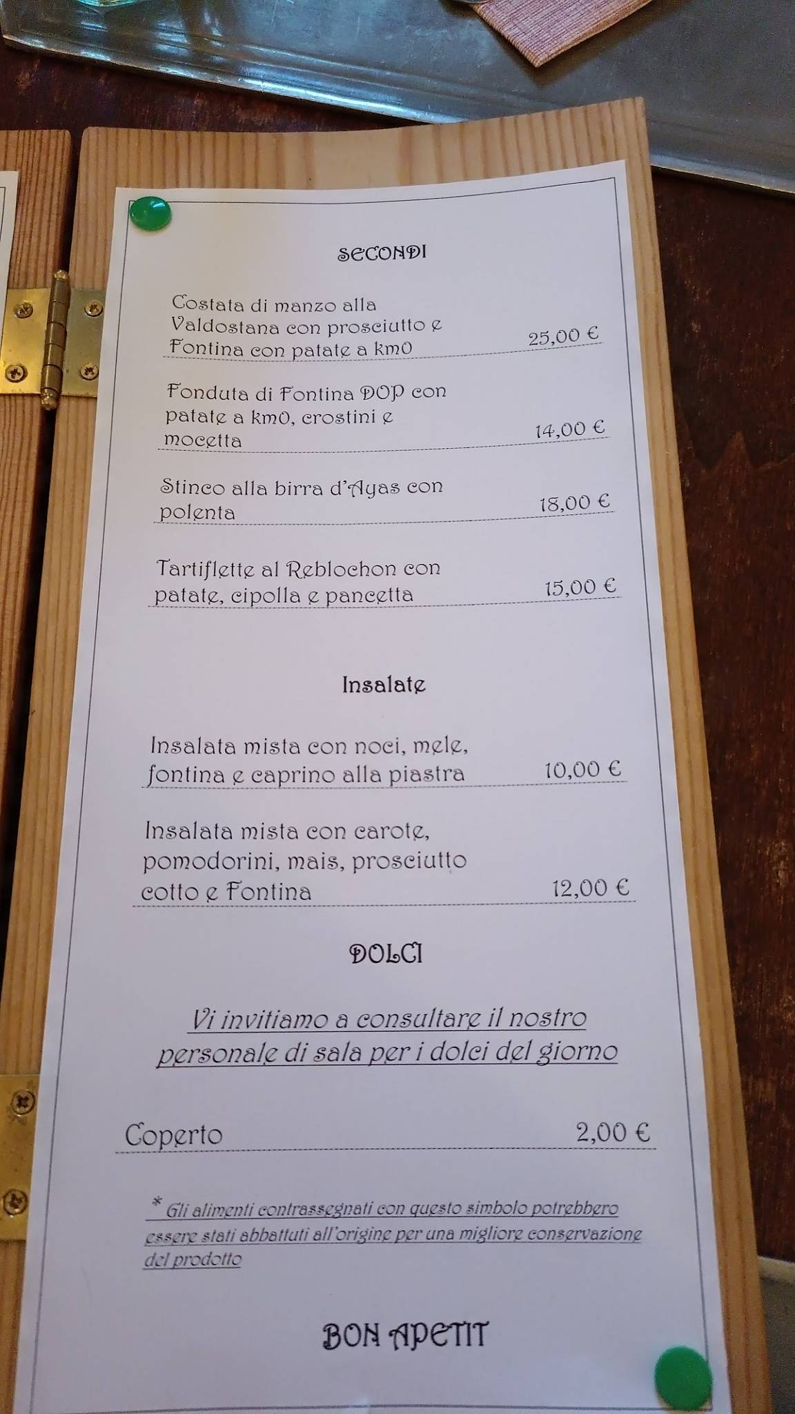 Menu di Le Cadran Solaire 
