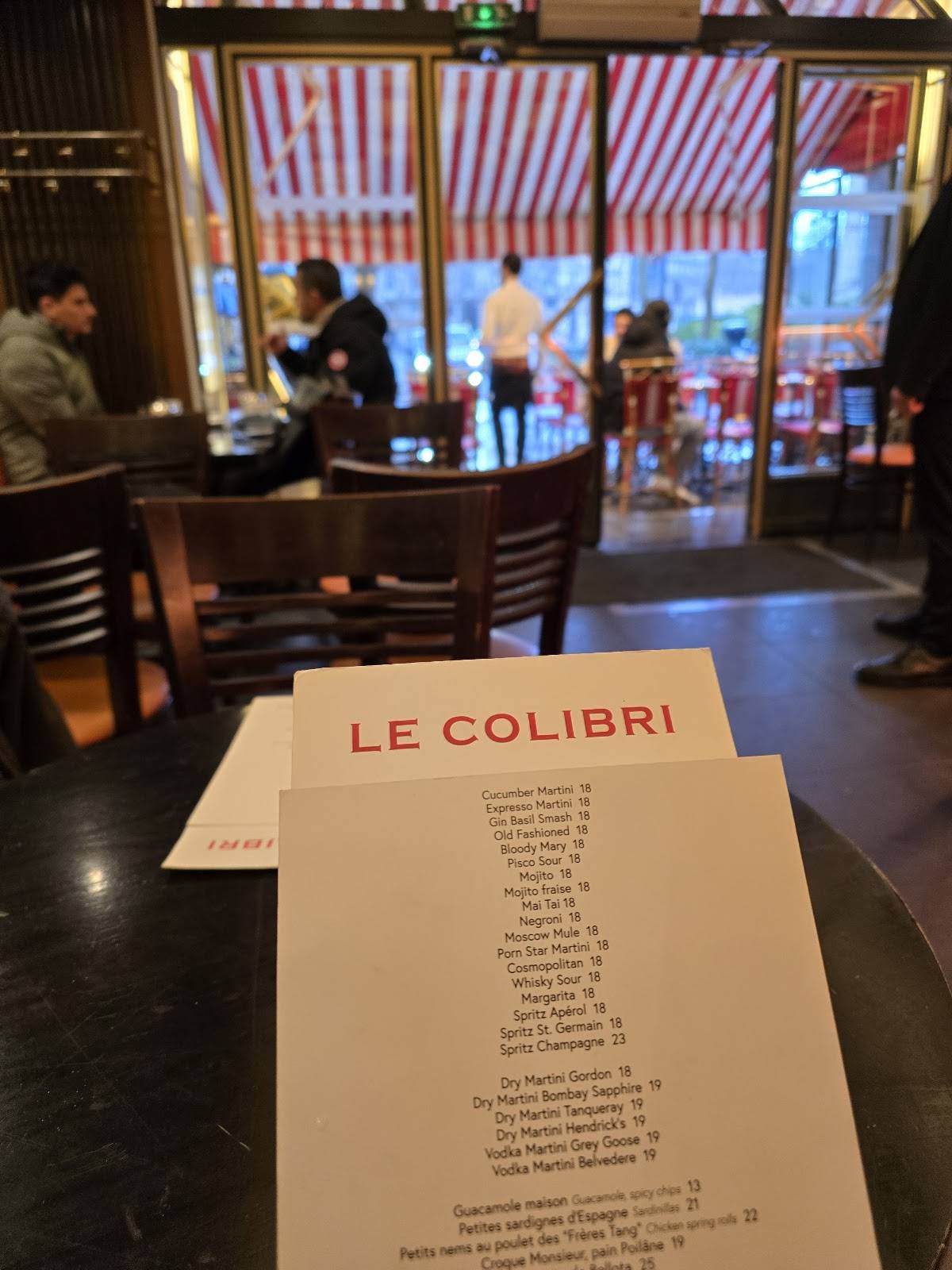 Menu de le colibri