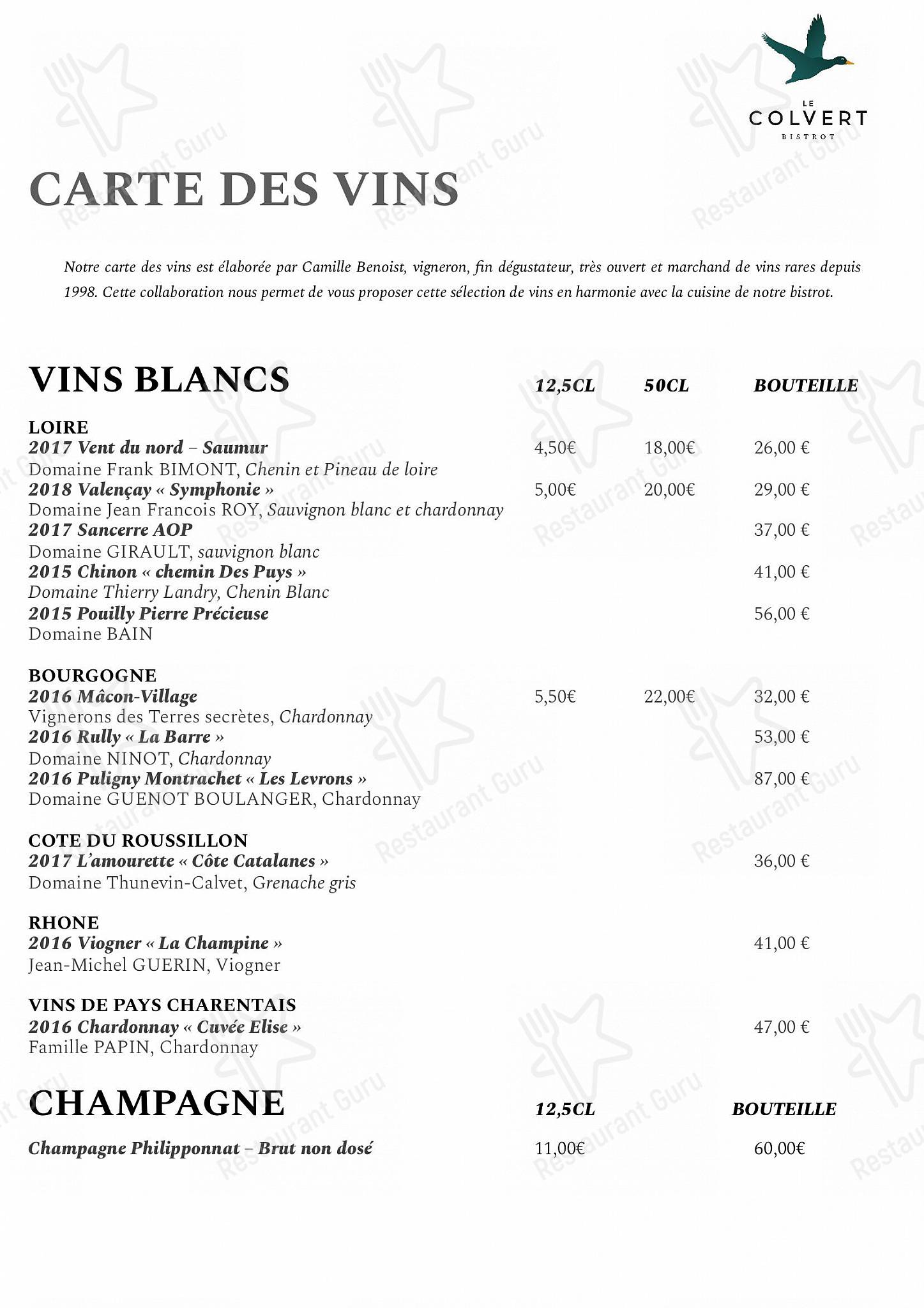 Colvert dans Paris - Breakfast Menu