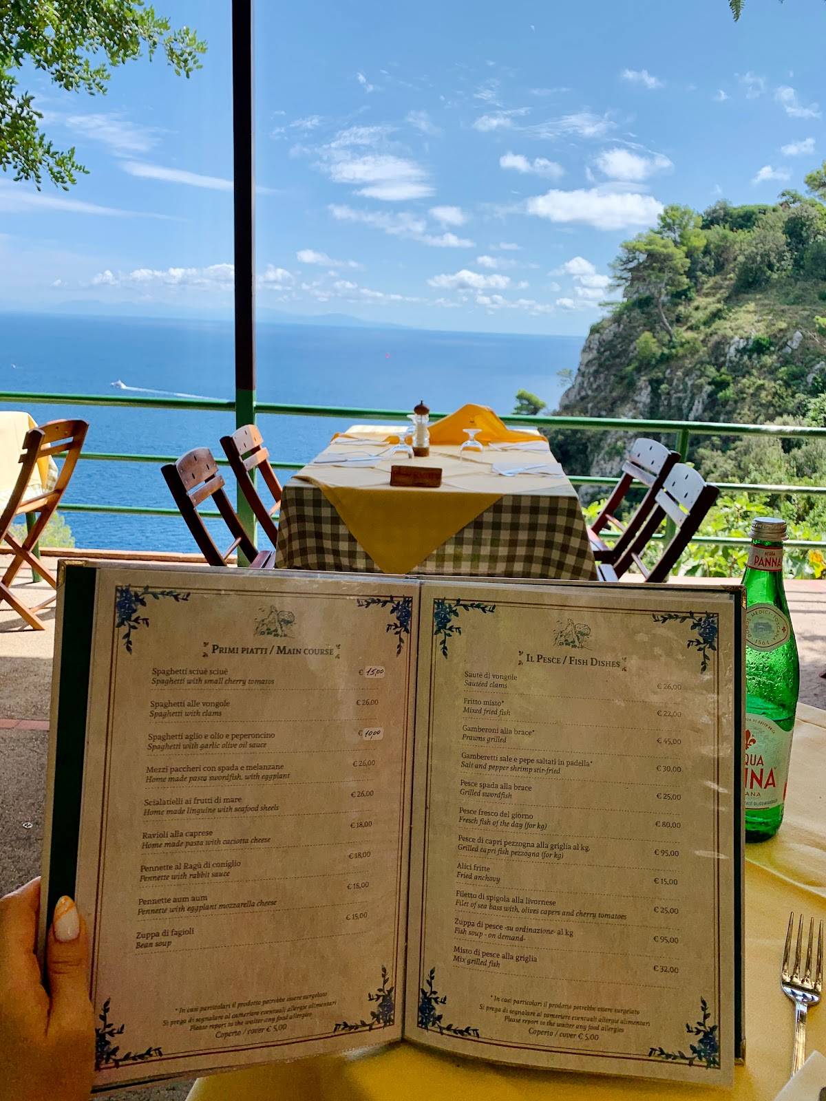 Menu at Le Grottelle restaurant, Capri