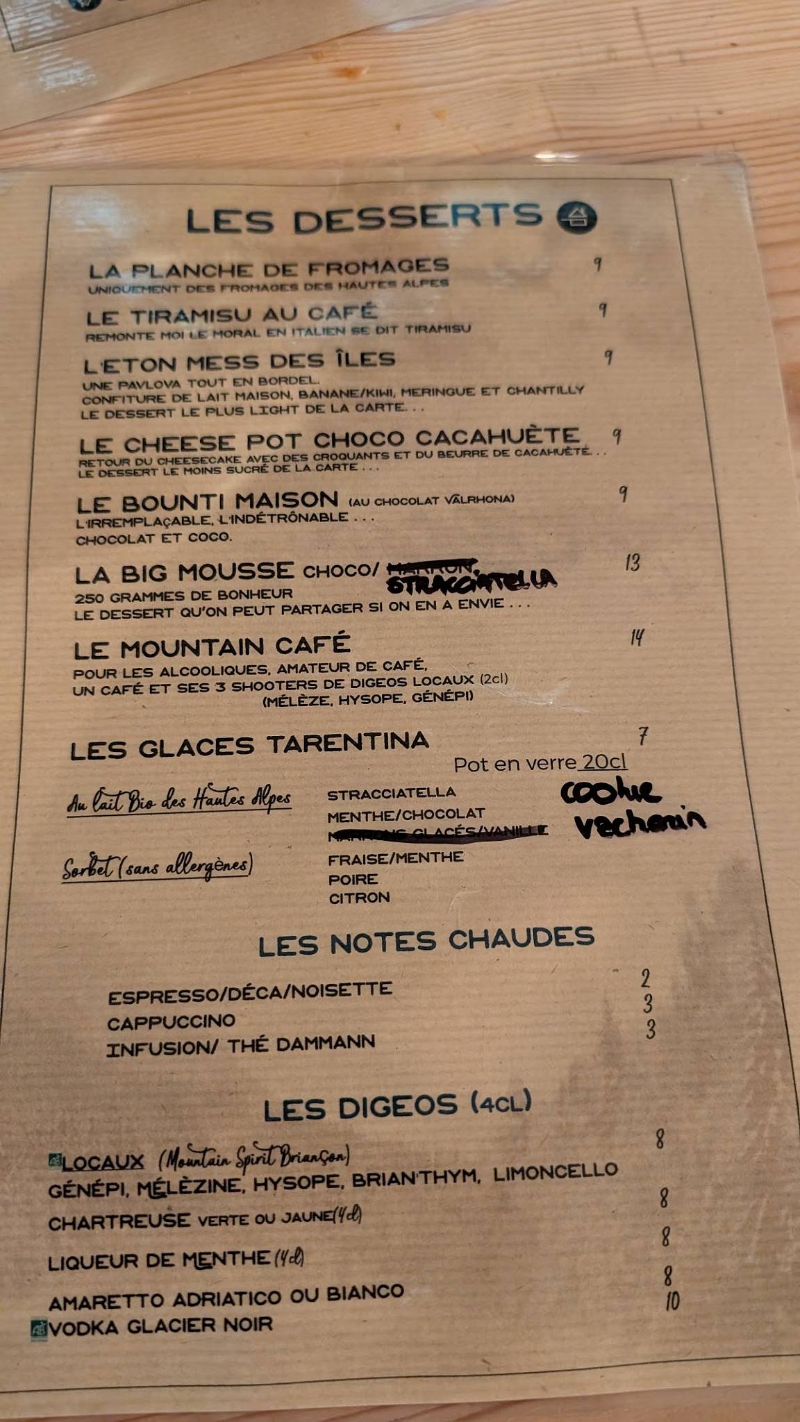 Menu de Le Hickory