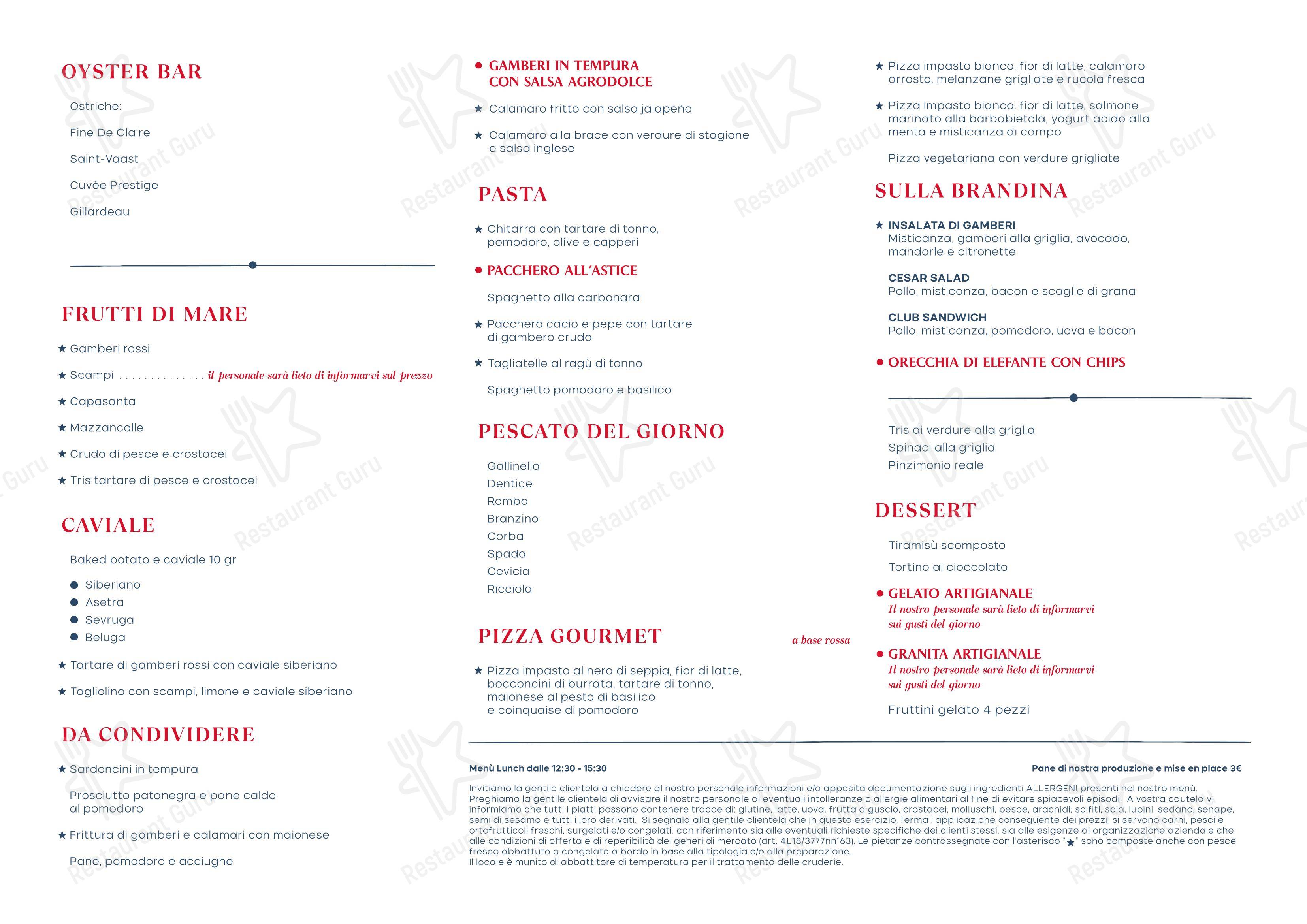 Le Milton Beach in Rimini - Menu