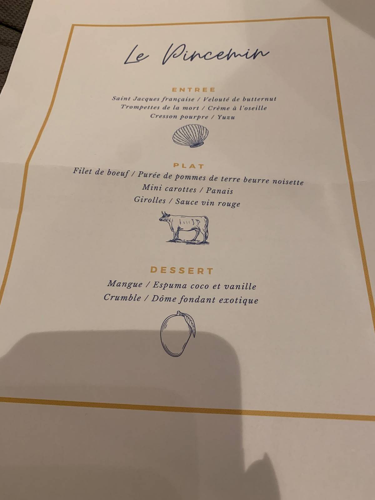 Menu au Le Pincemin restaurant, Versailles