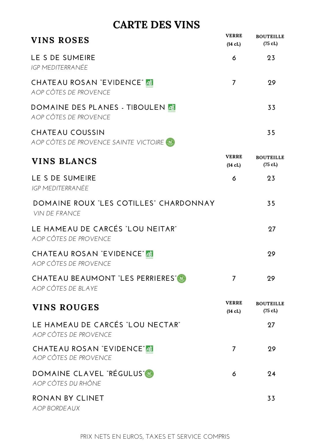 Menu de Le Pitalugue, restaurant de spécialités de la mer