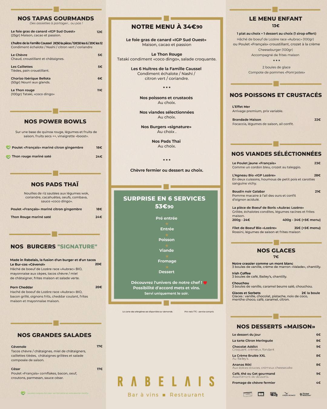 Menu de Le Rabelais