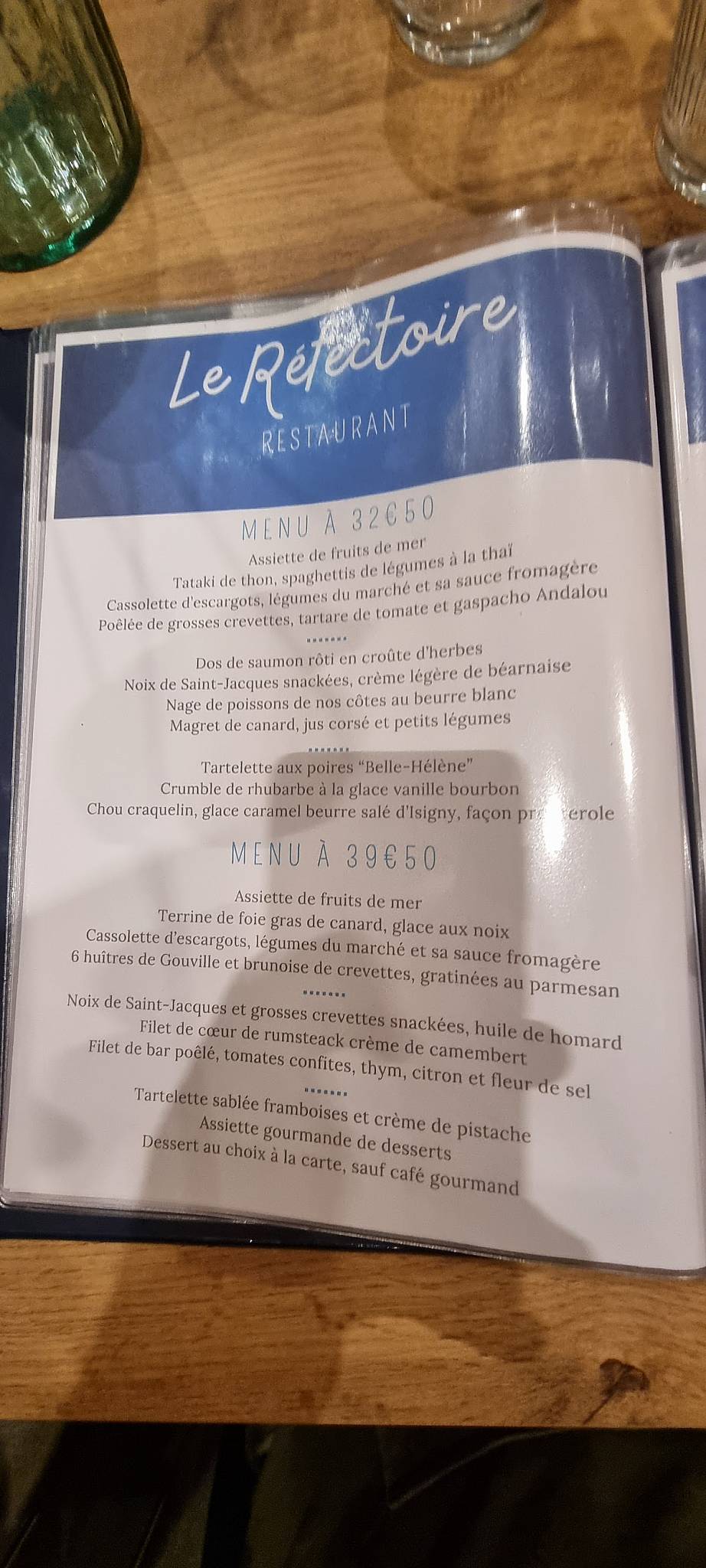 Menu de Le Réfectoire