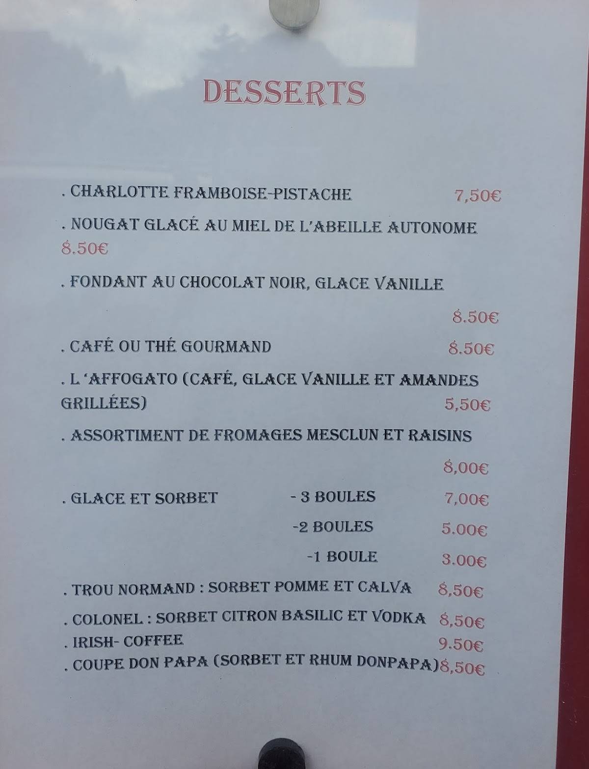 Menu de Le Sabot Rouge