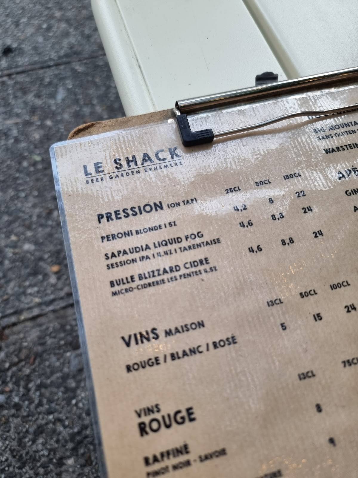 Menu de Le Shack