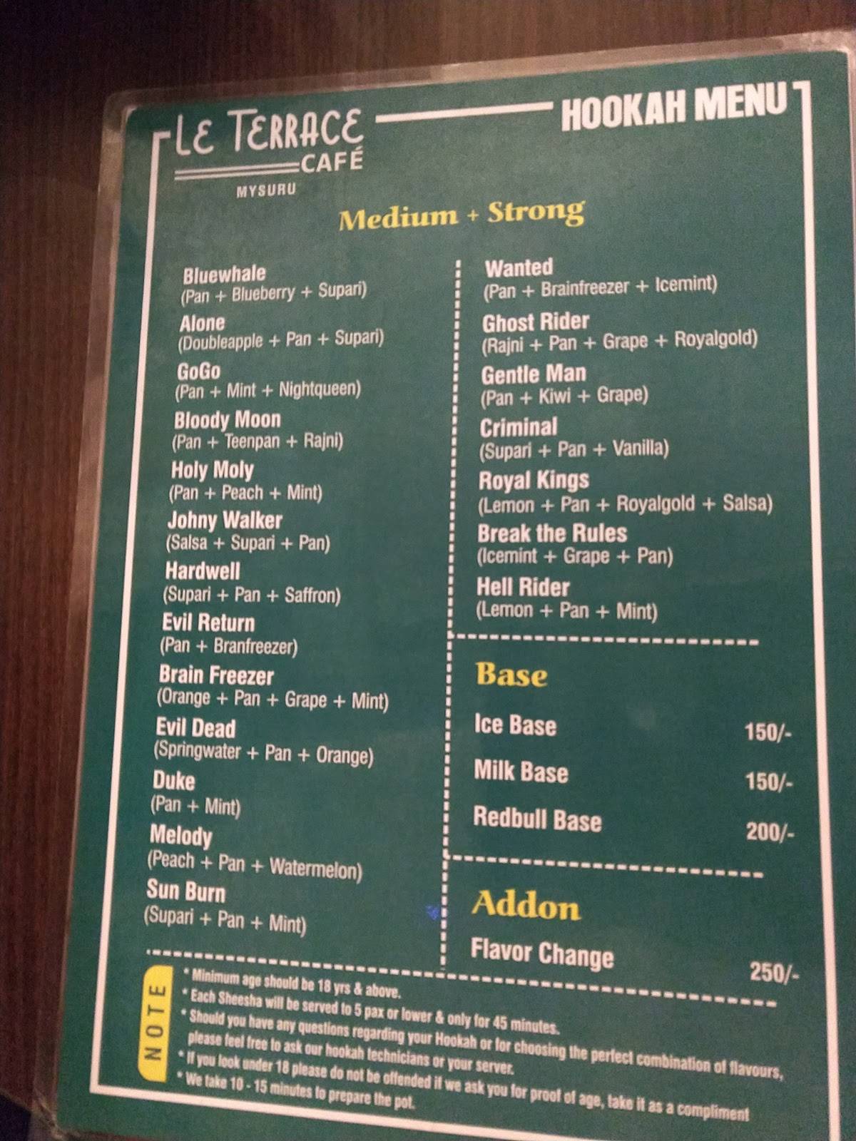 Le Terrace Cafe Mysore menu