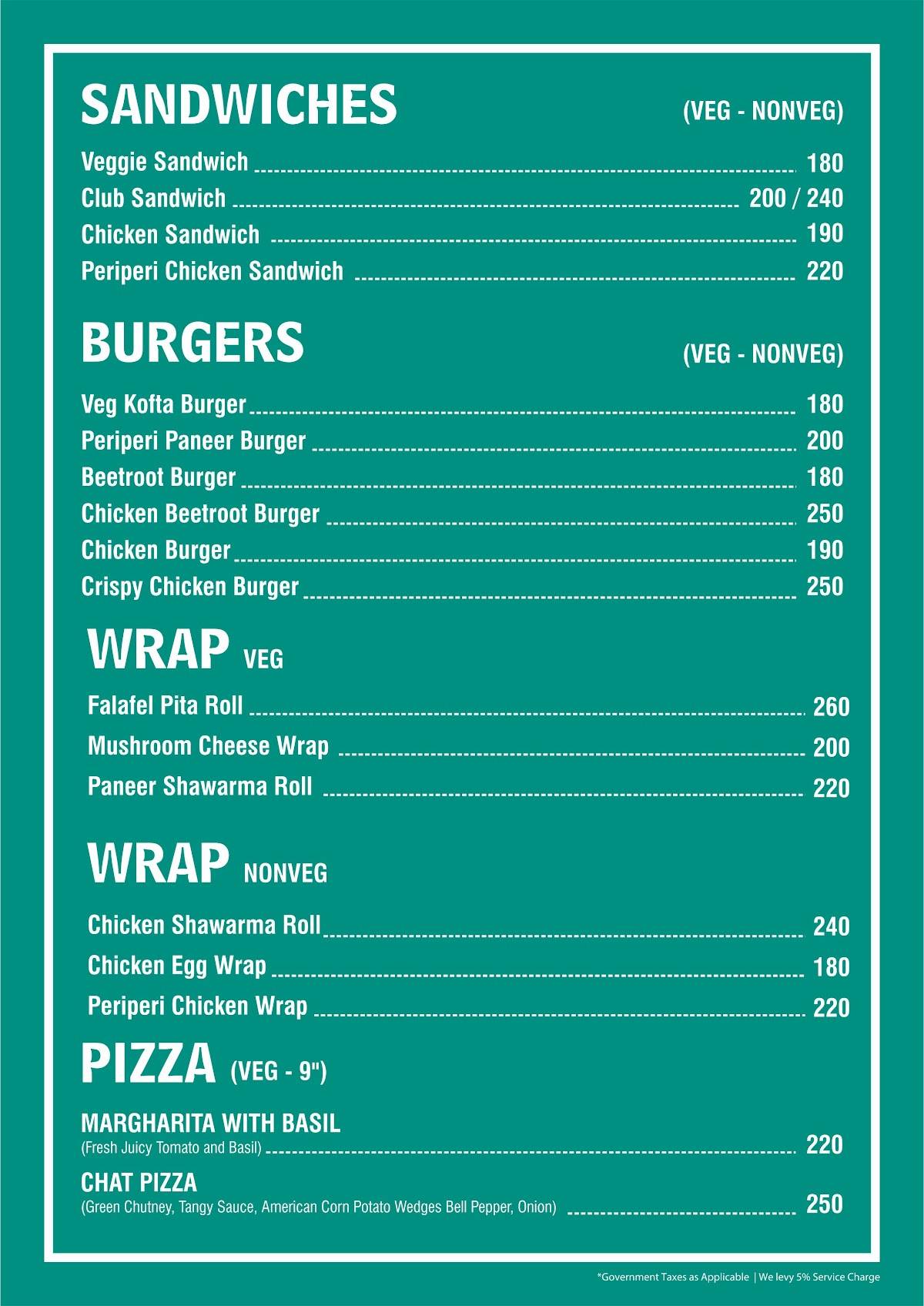 Le Terrace Cafe Mysore menu