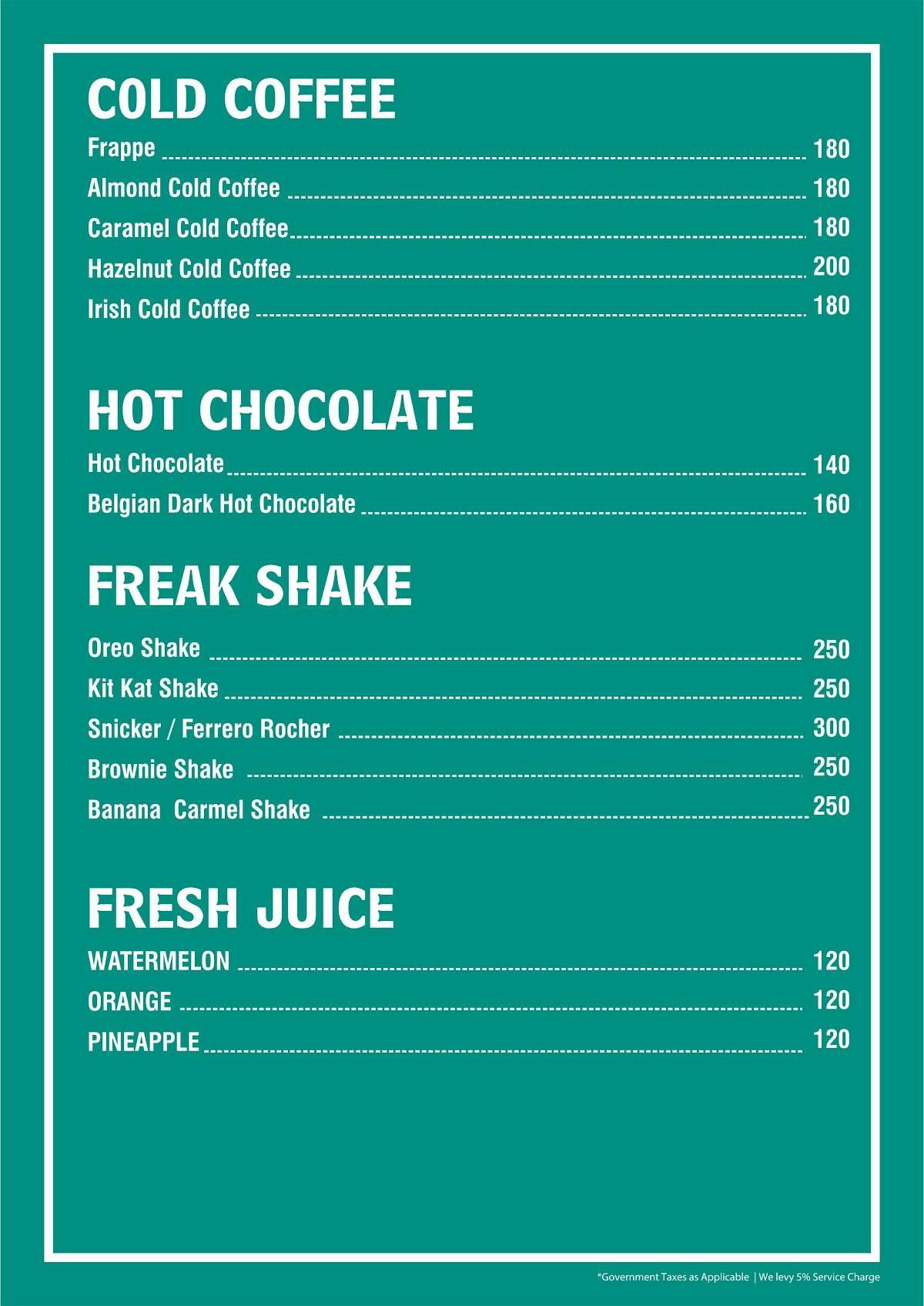 Le Terrace Cafe Mysore menu