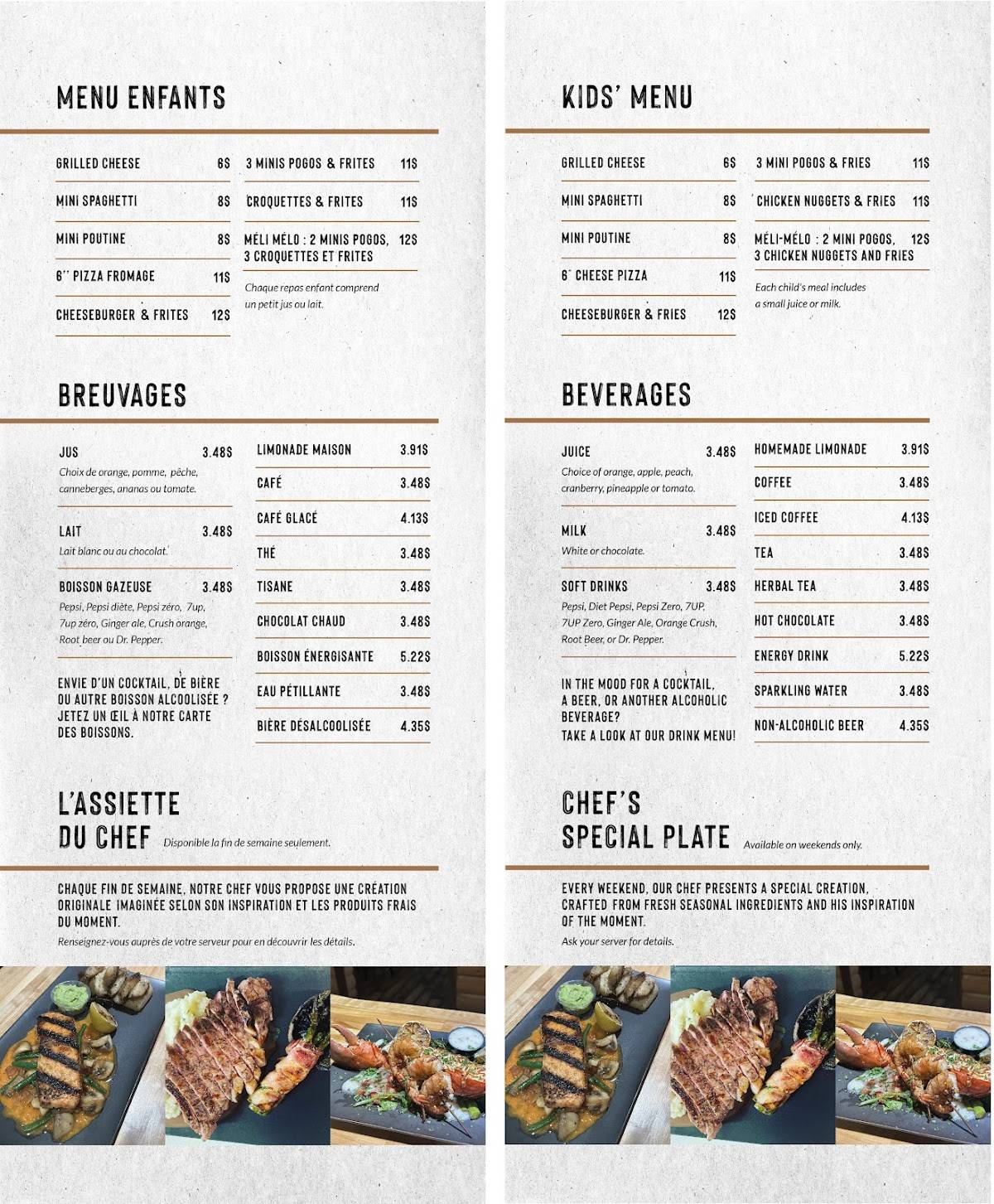 Menu de Le Up'n Down Resto-Bar