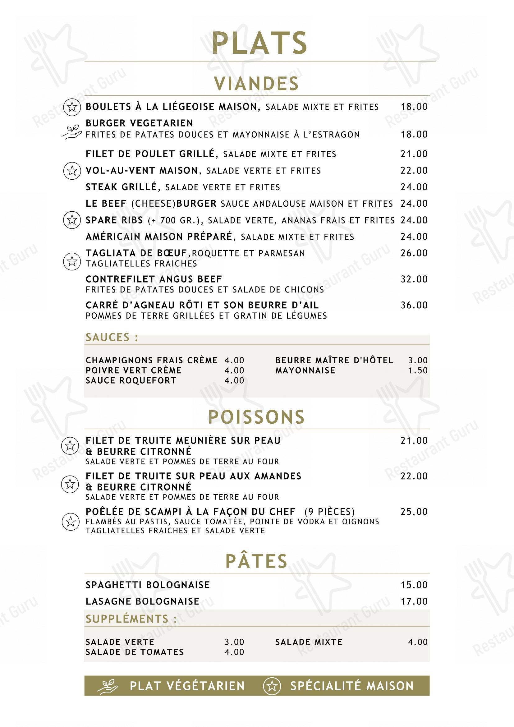 Menu pour Le Vert de Pommier