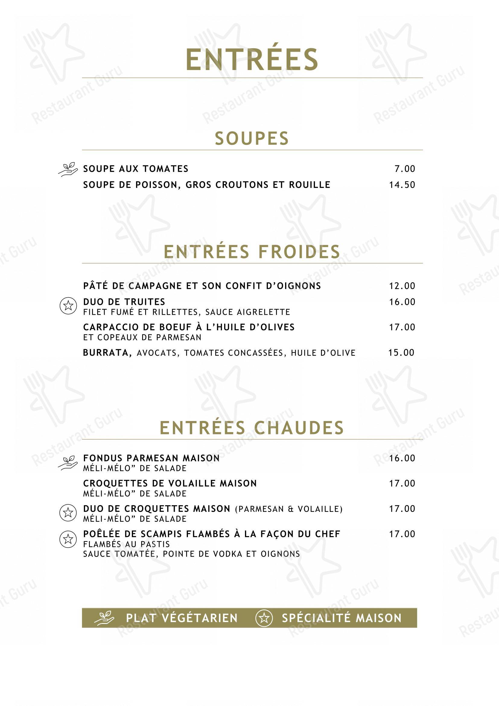 Menu pour Le Vert de Pommier - repas et boissons