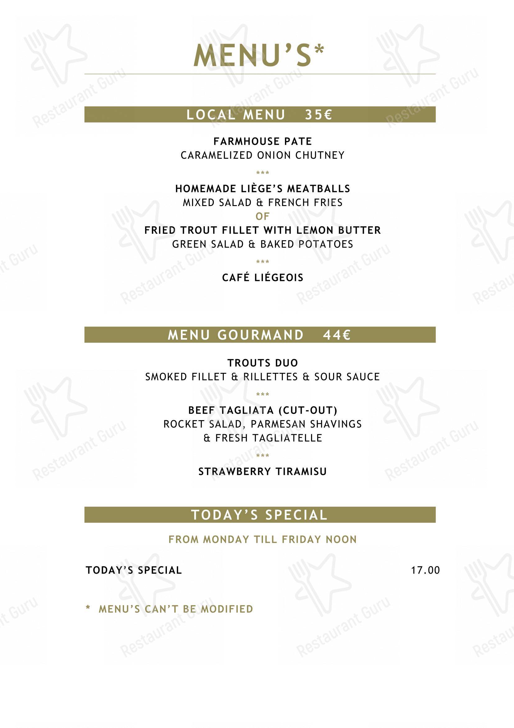 Le Vert de Pommier dans Stoumont - Lunch Menu