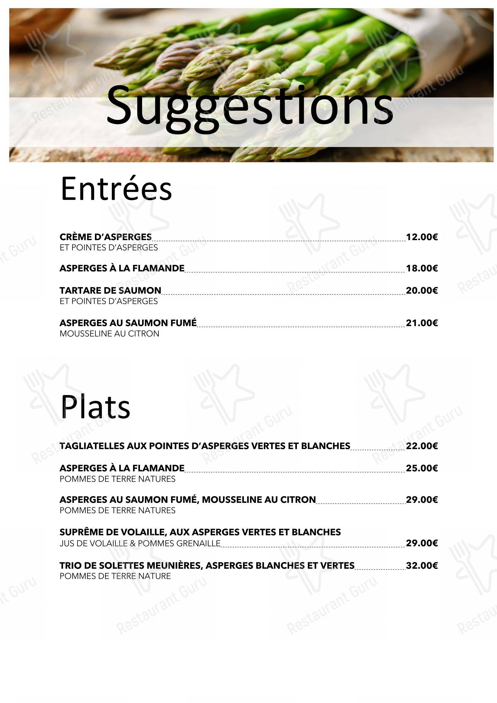 Menu pour Le Vert de Pommier - Ночное меню