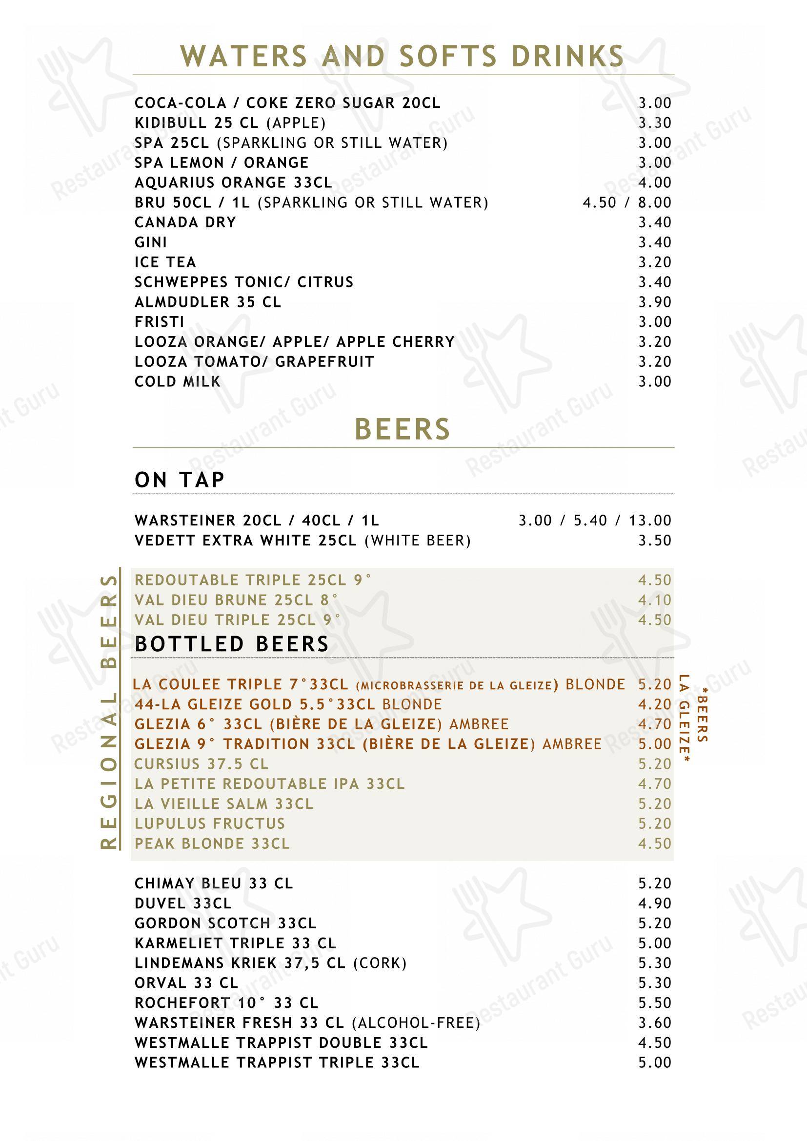 Lunch Menu pour Le Vert de Pommier dans Stoumont
