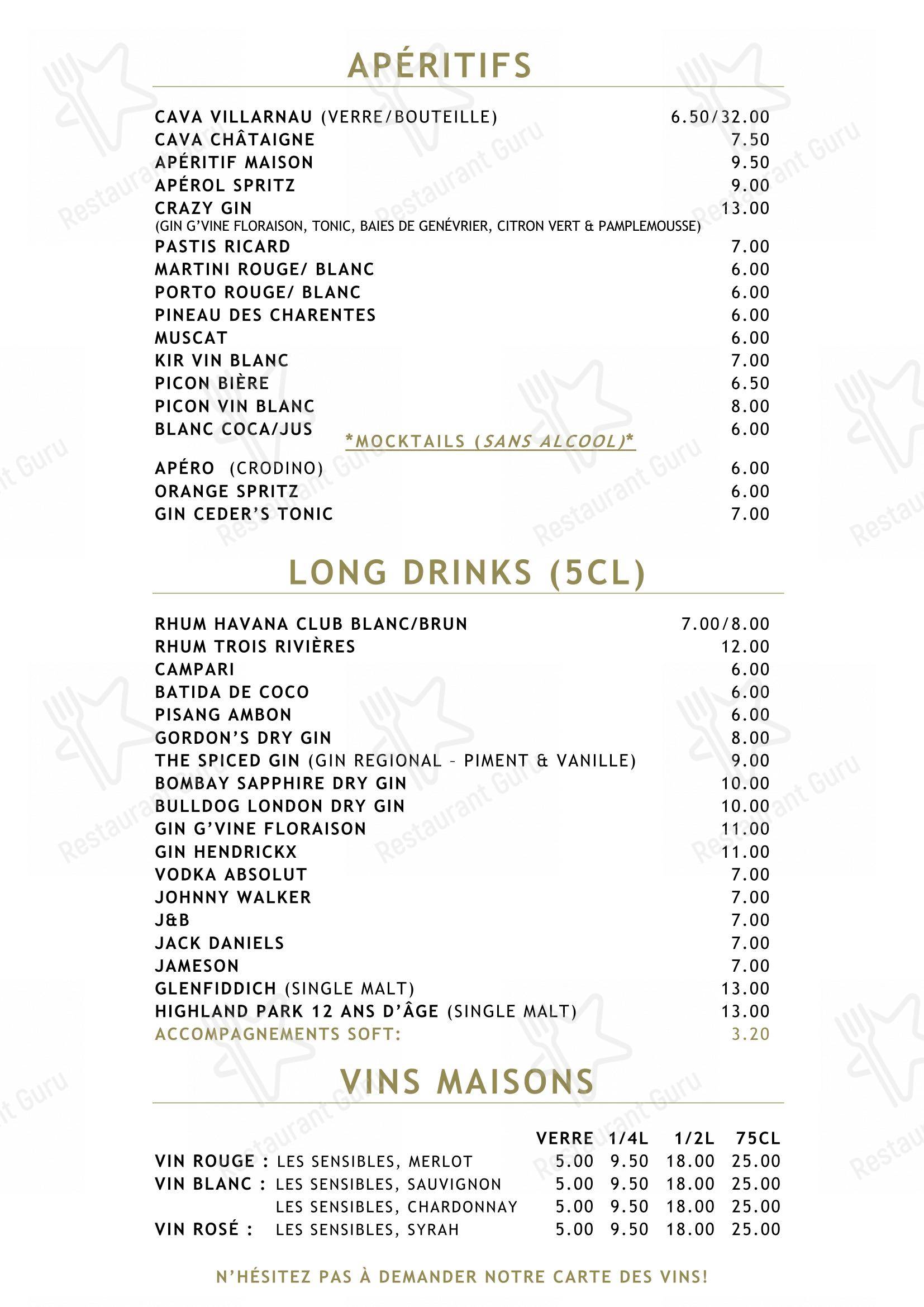 Menu pour Le Vert de Pommier - Menu bar