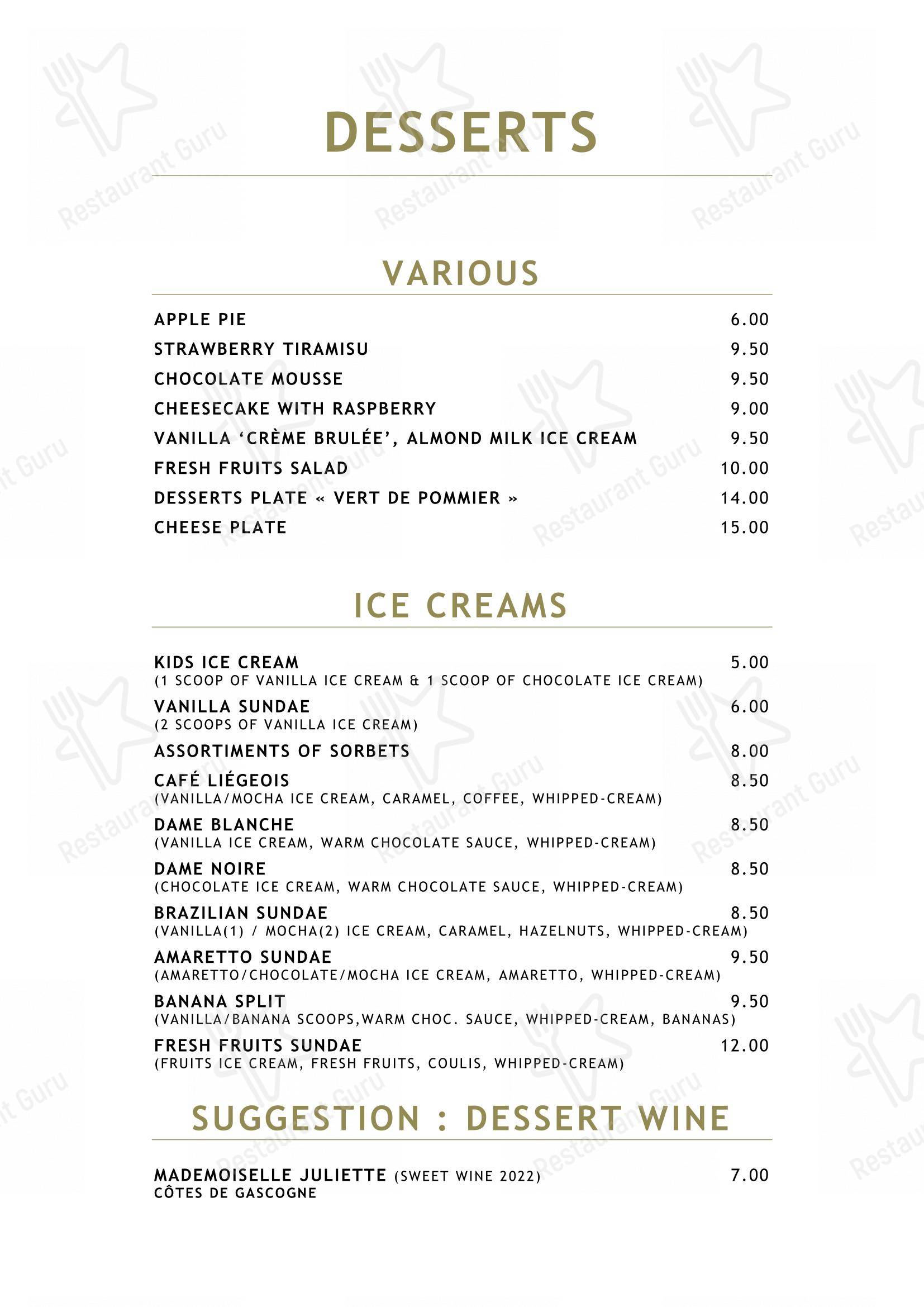 Lunch Menu pour Le Vert de Pommier dans Stoumont