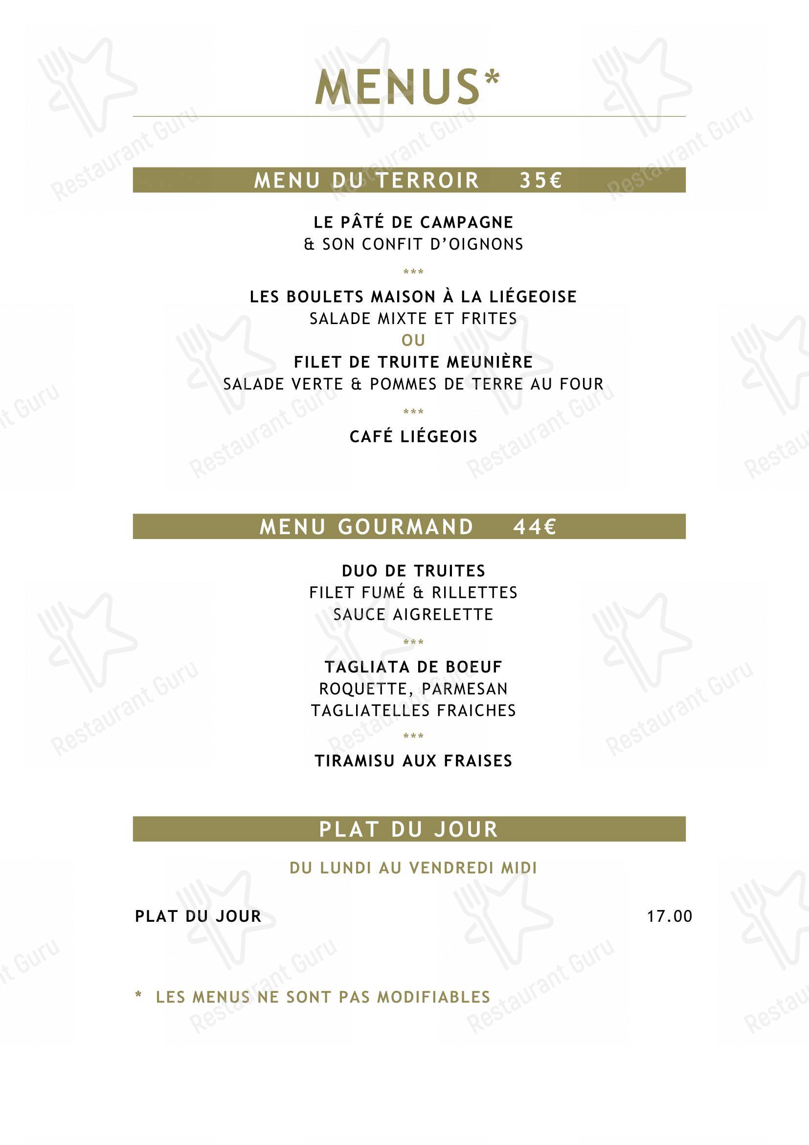 Menu pour Le Vert de Pommier - plats et boissons