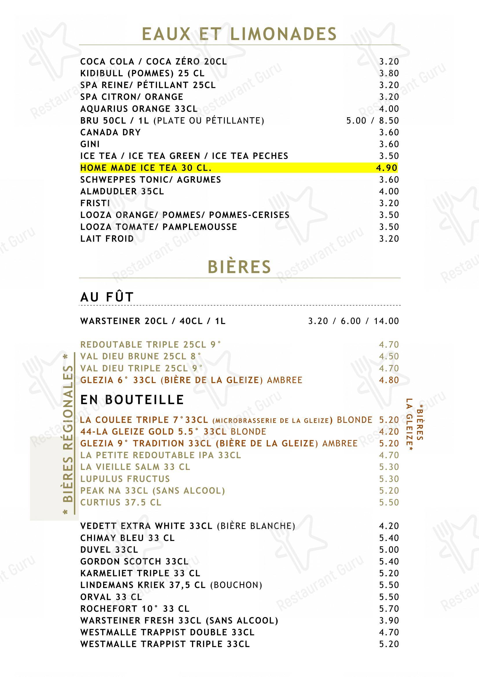 Menu bar pour Le Vert de Pommier dans Stoumont