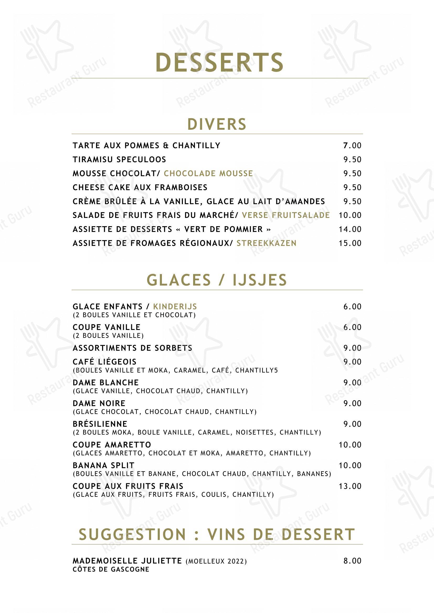 Menu pour Le Vert de Pommier - Menu bar