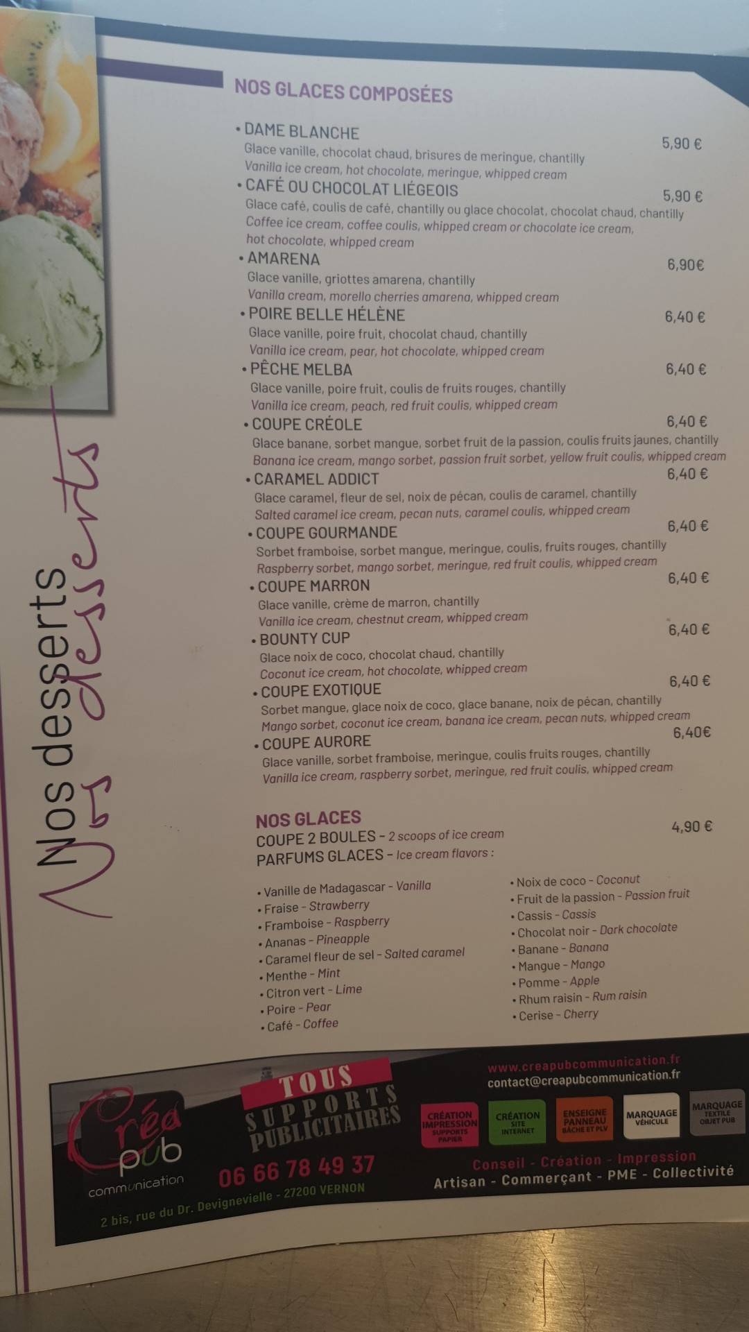 Menu de Le Lydo