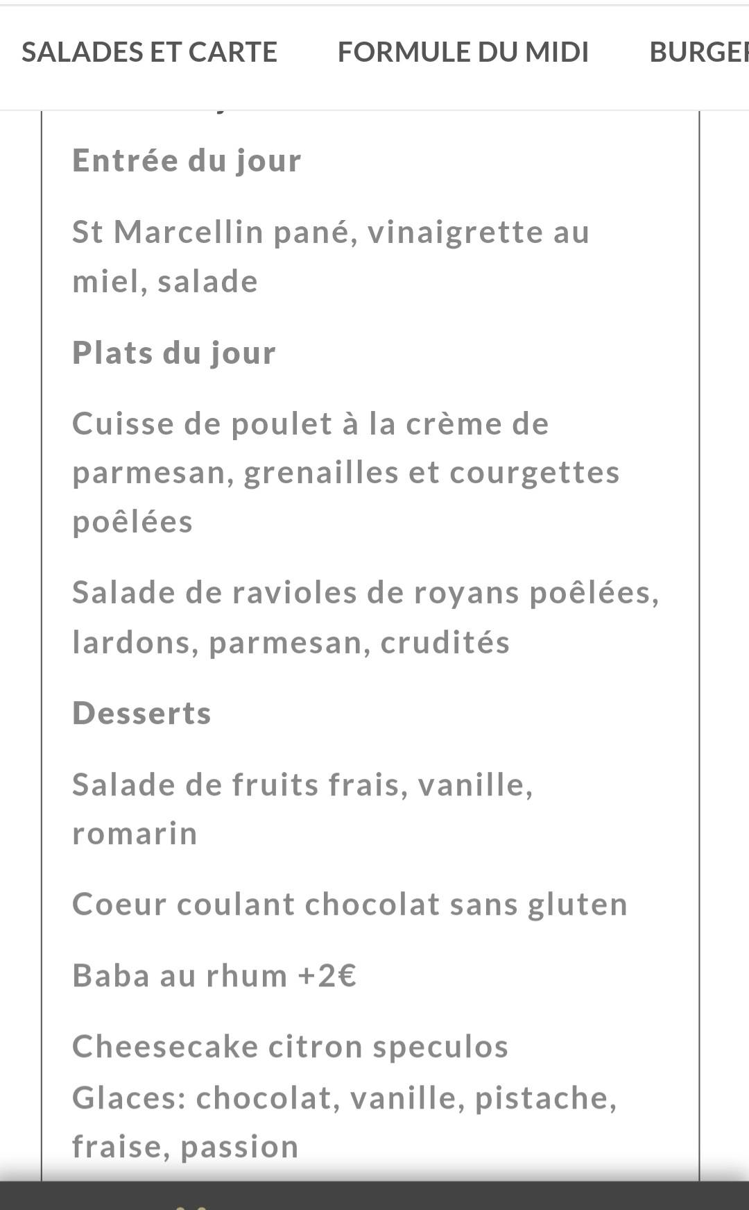 Menu de L'édifice