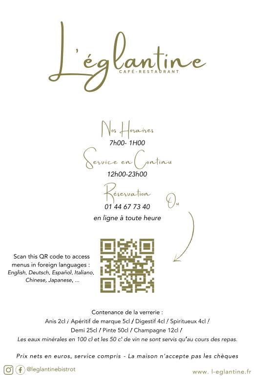 Menu de L'églantine