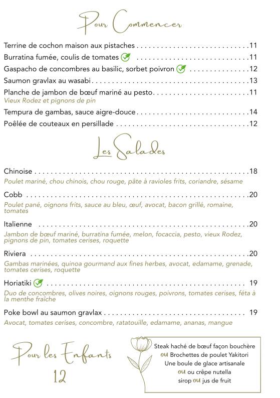 Menu de L'églantine