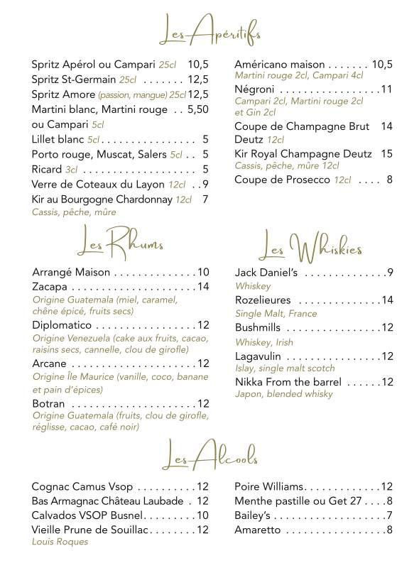 Menu de L'églantine