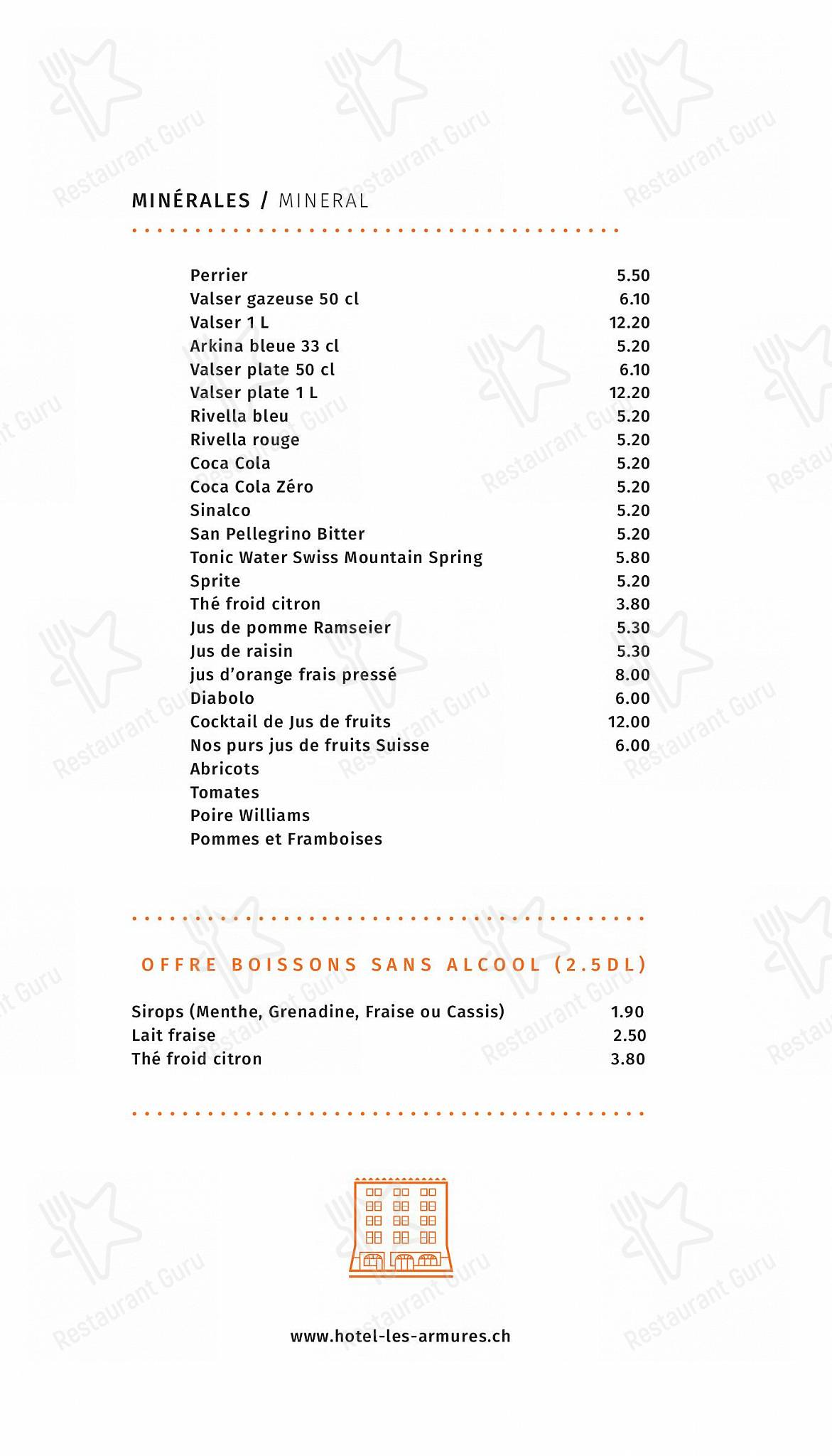 Tea Menu per Restaurant Les Armures in Ginevra