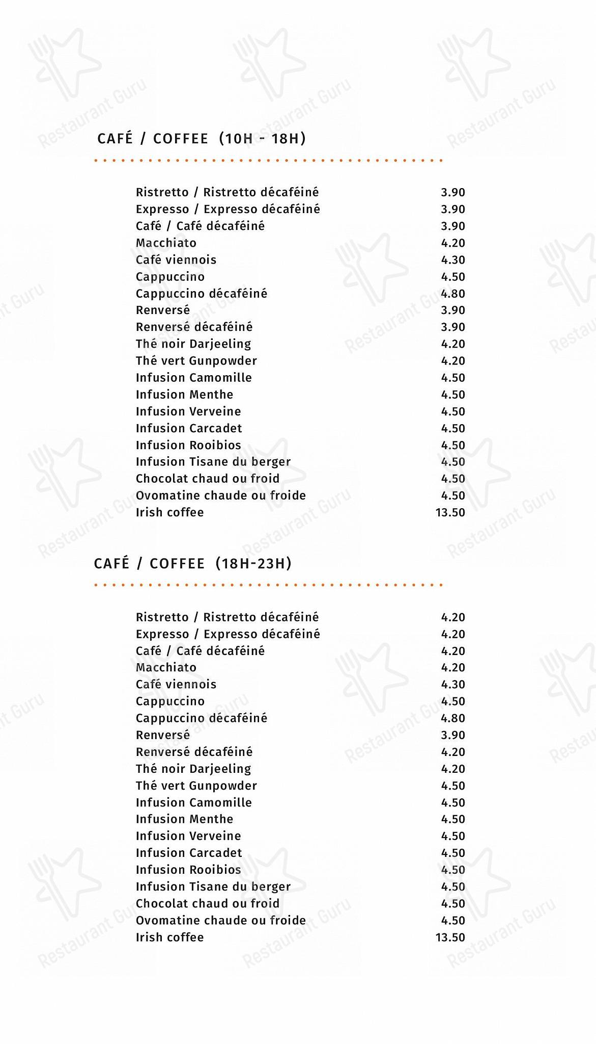 Tea Menu per Restaurant Les Armures in Ginevra