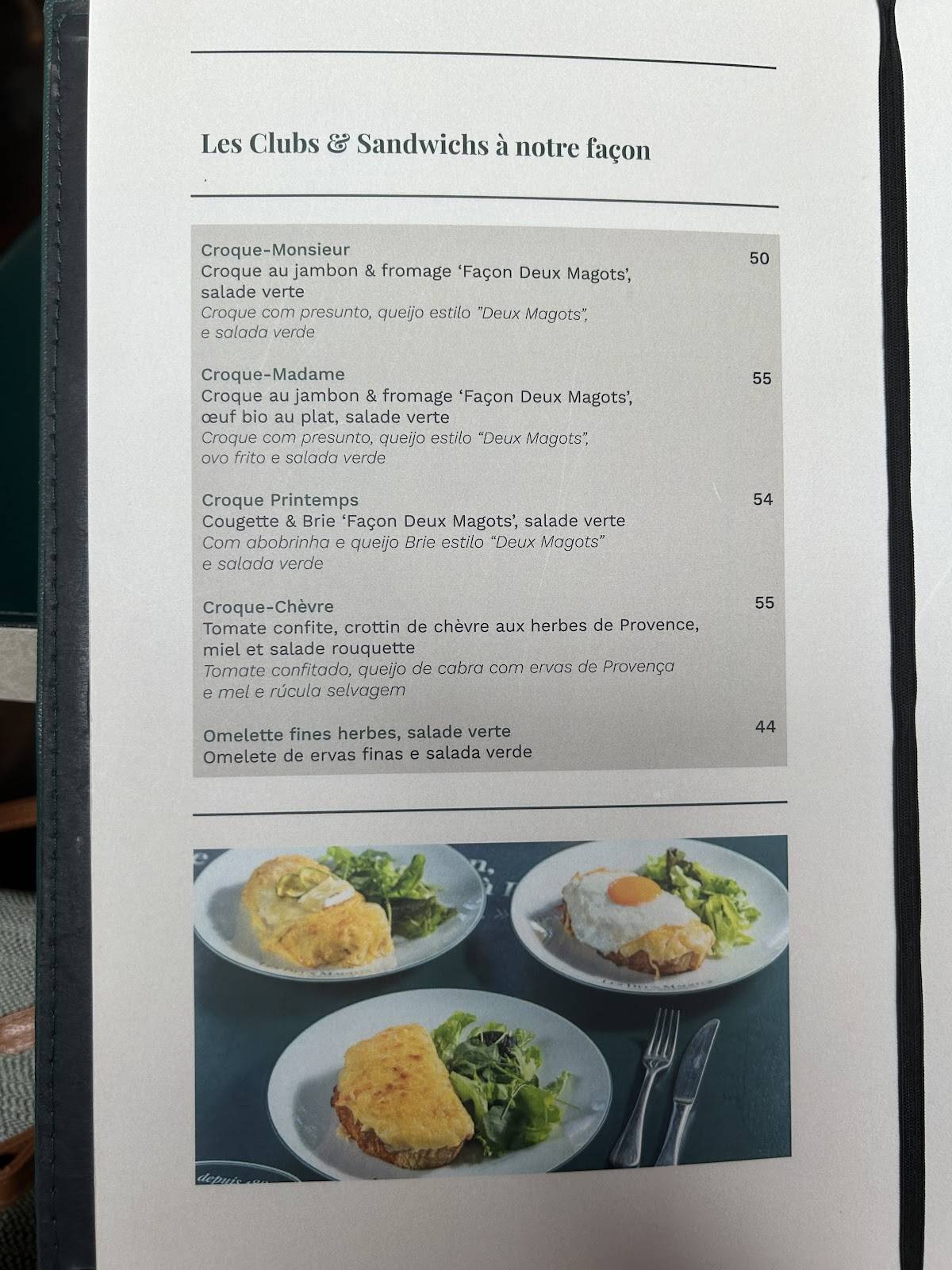 Les Deux Magots cardápio