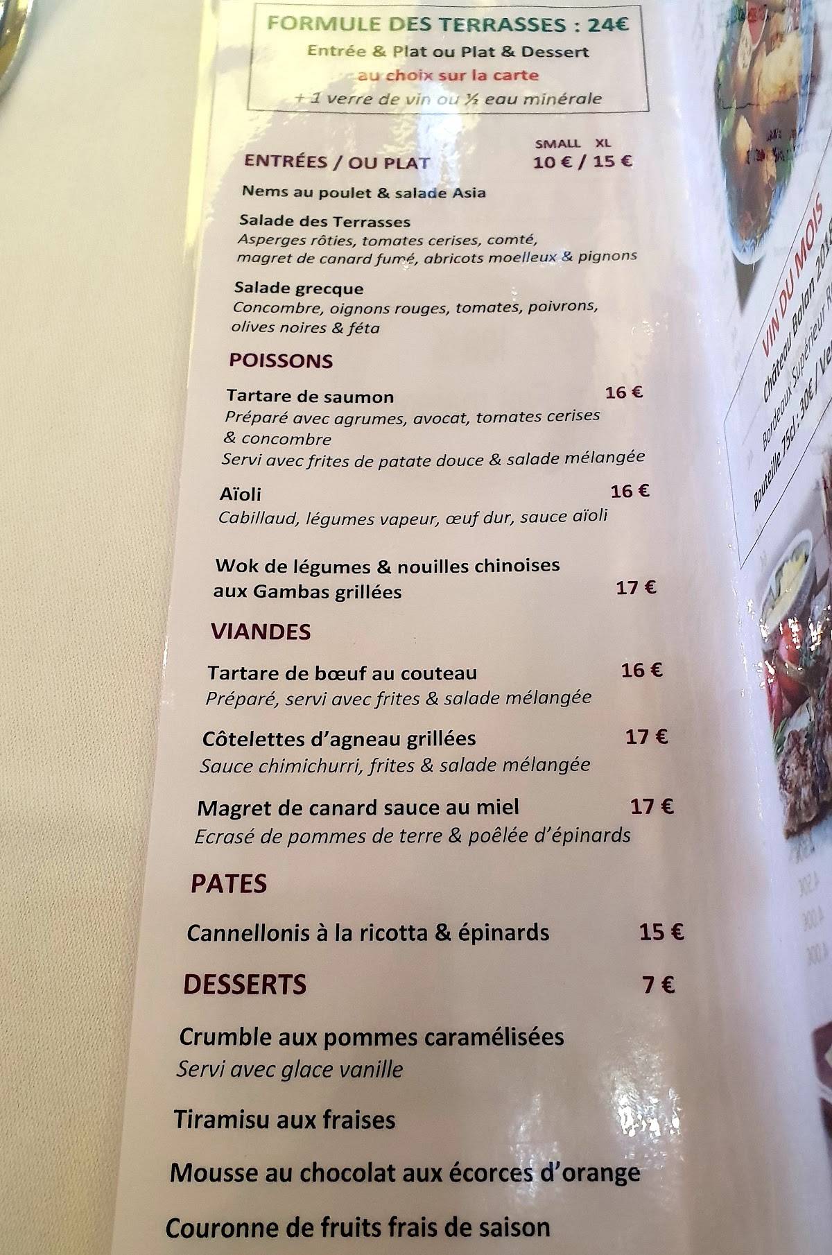 Menu de Les Terrasses d'Antipolis
