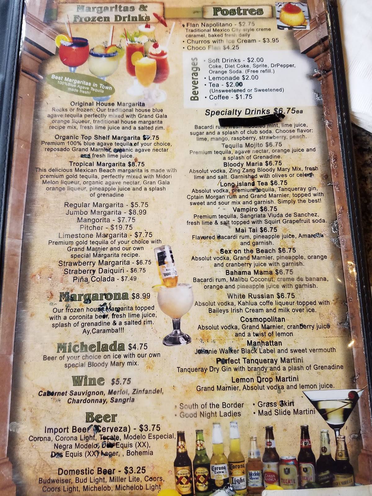 Menu at Limestone Mexican Grill & Seafood restaurant, Spring Branch