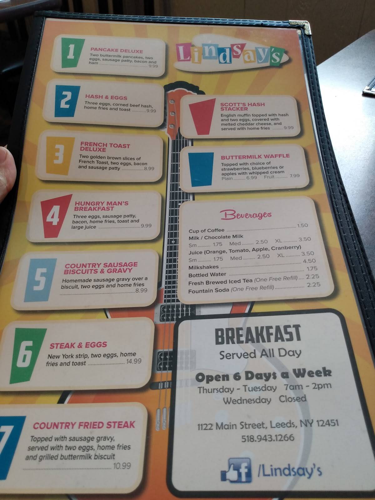 Menu at Lindsay's restaurant, Leeds