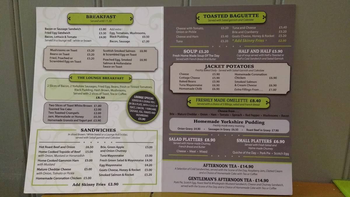 Menu at Lisa's Tea Lounge cafe, Tadcaster