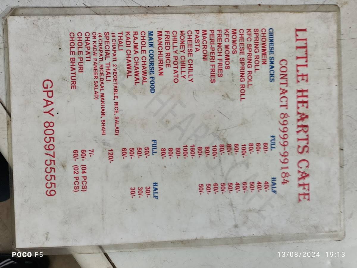 Little hearts cafe menu